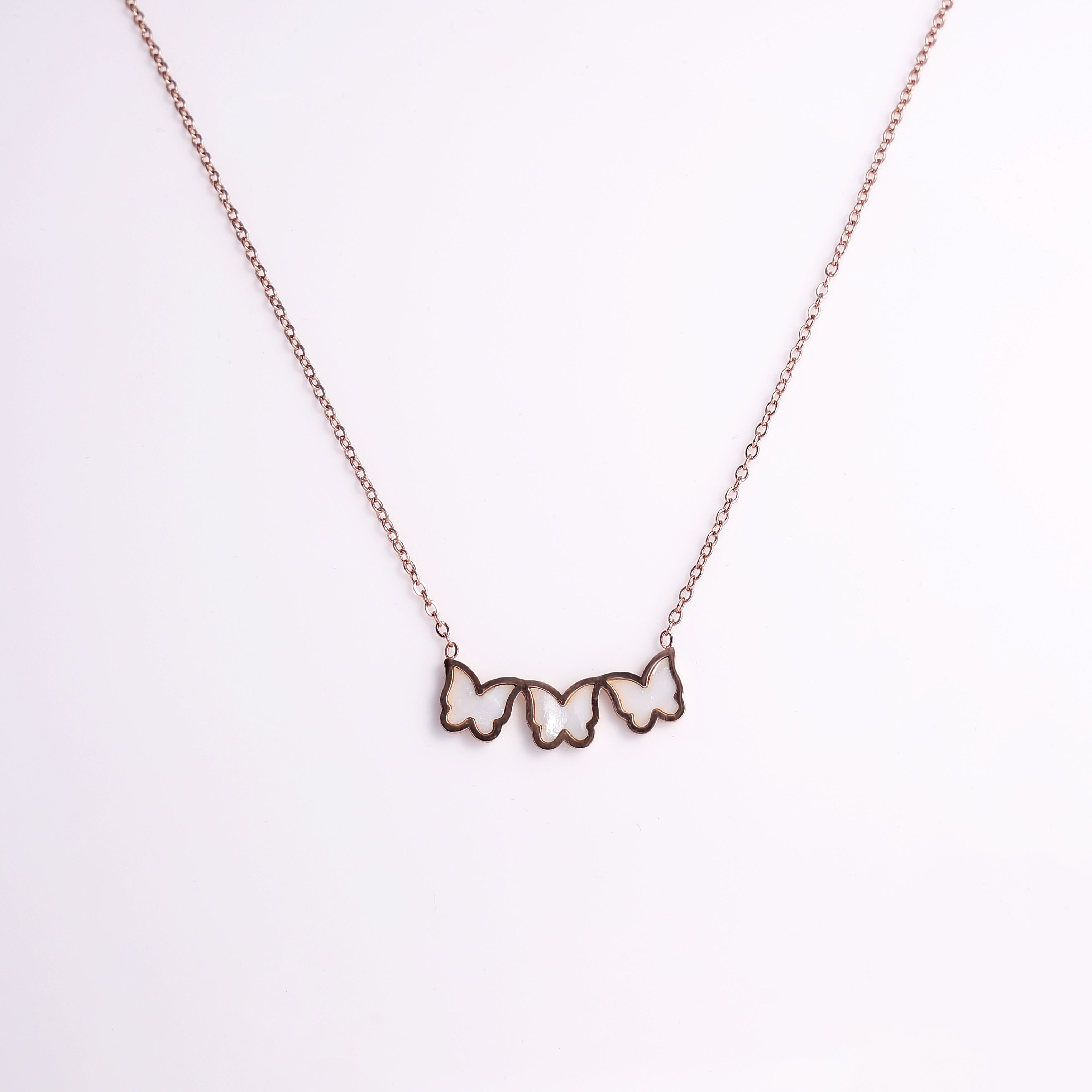 Rose Gold Triple Butterfly Necklace