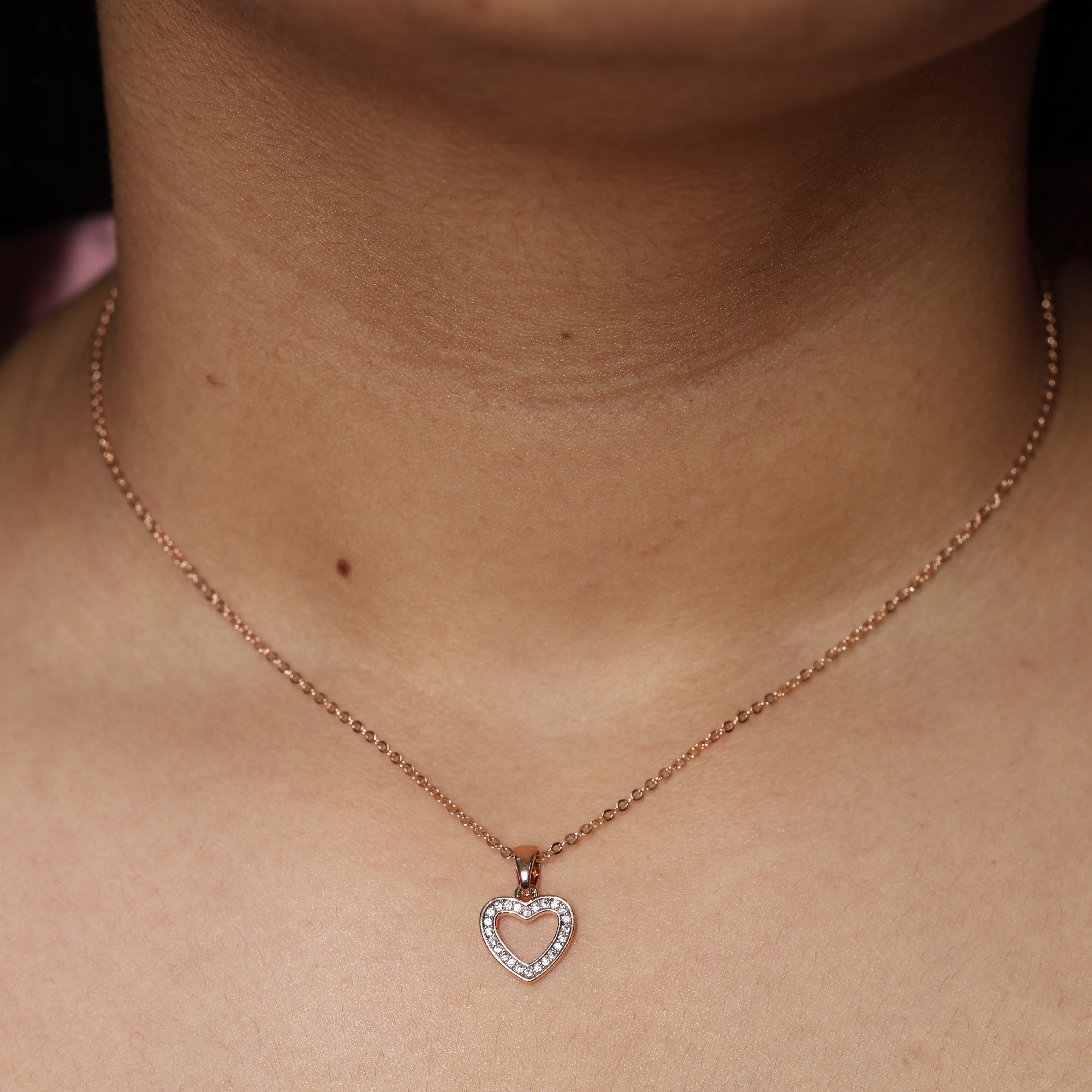 Rose Gold Open Heart Pendant Necklace