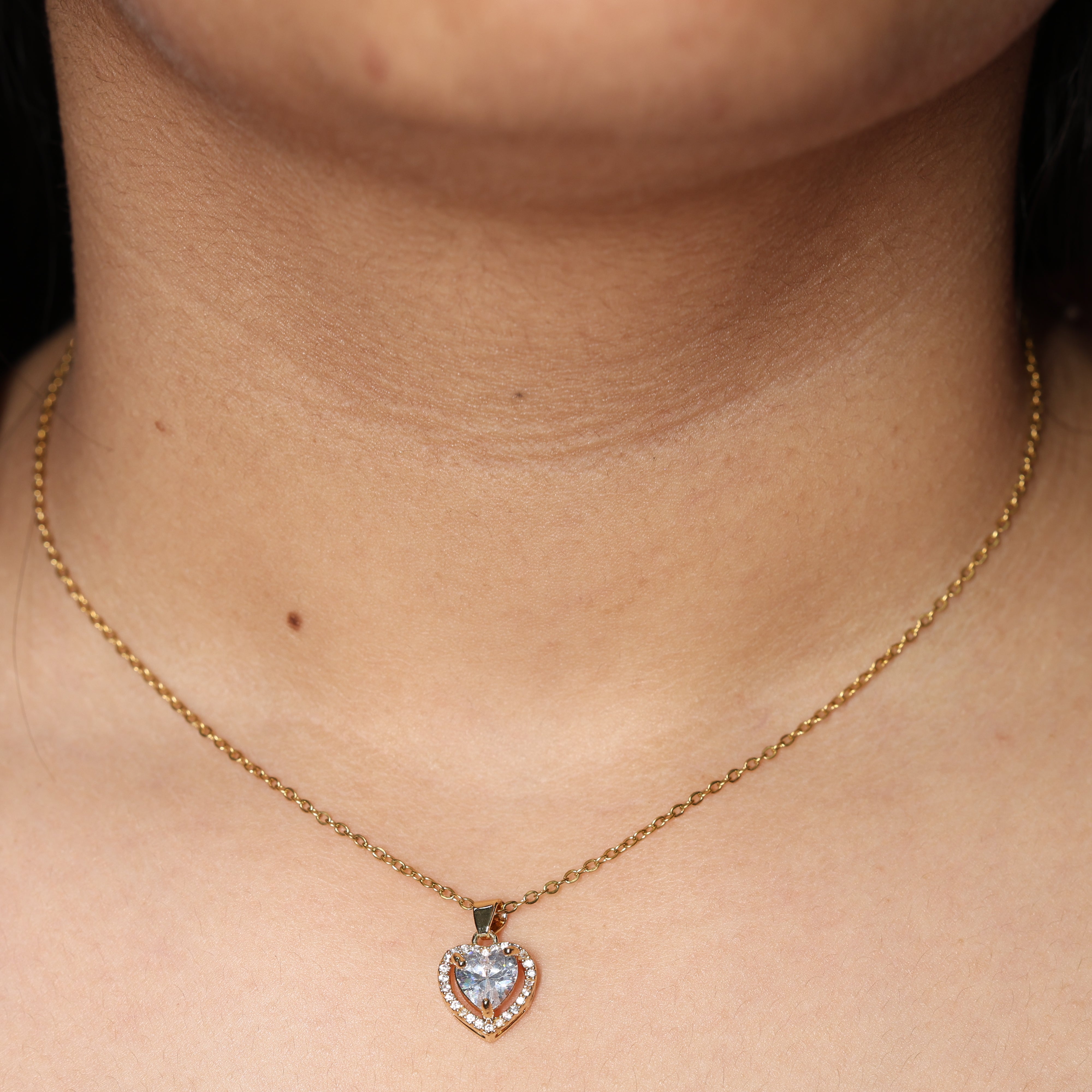 Gold Plated Heart Crystal Pendant Necklace for Women