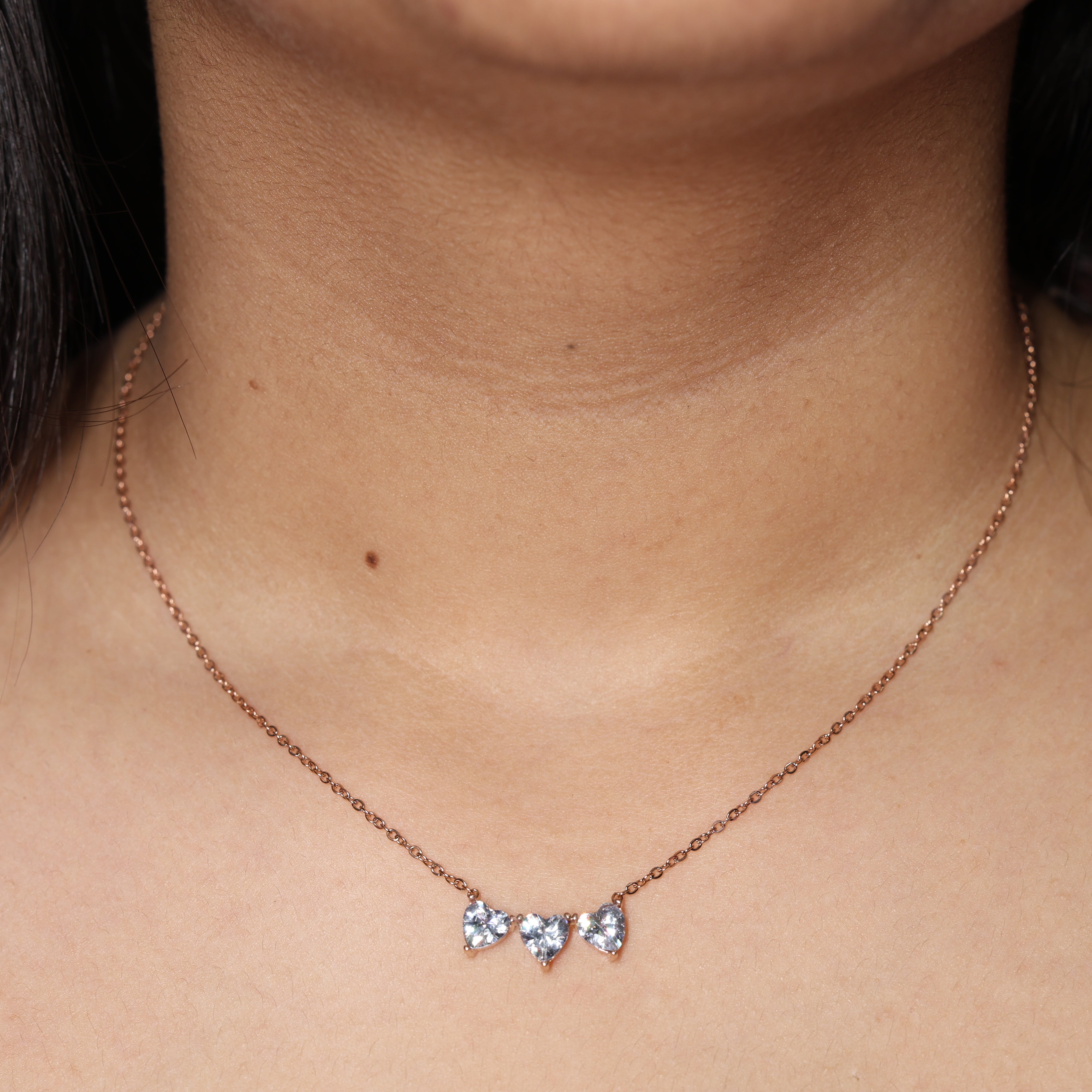 Triple Heart Crystal Pendant Necklace for Women