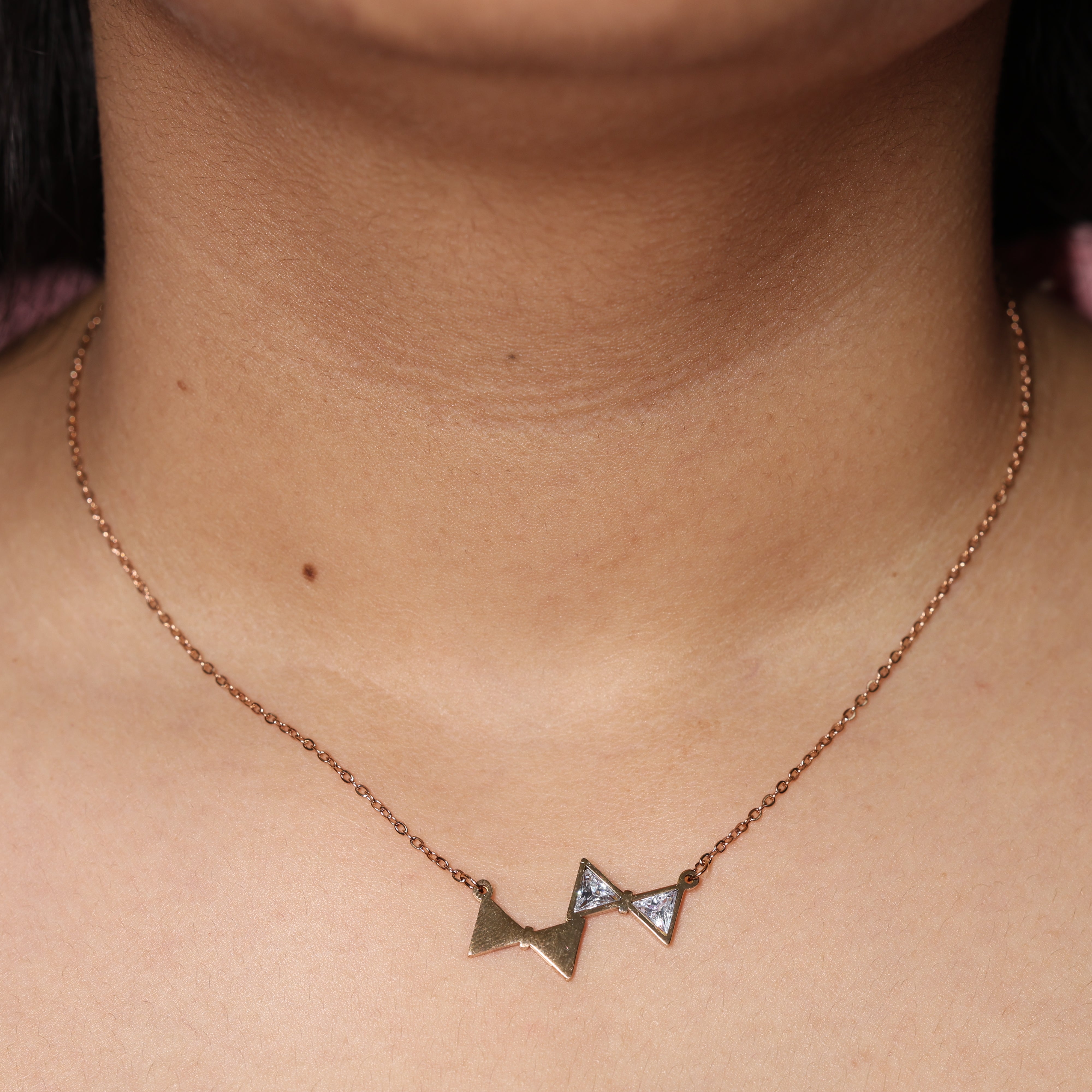 Geometric Gold Triangle Pendant Necklace with Crystal Necklace