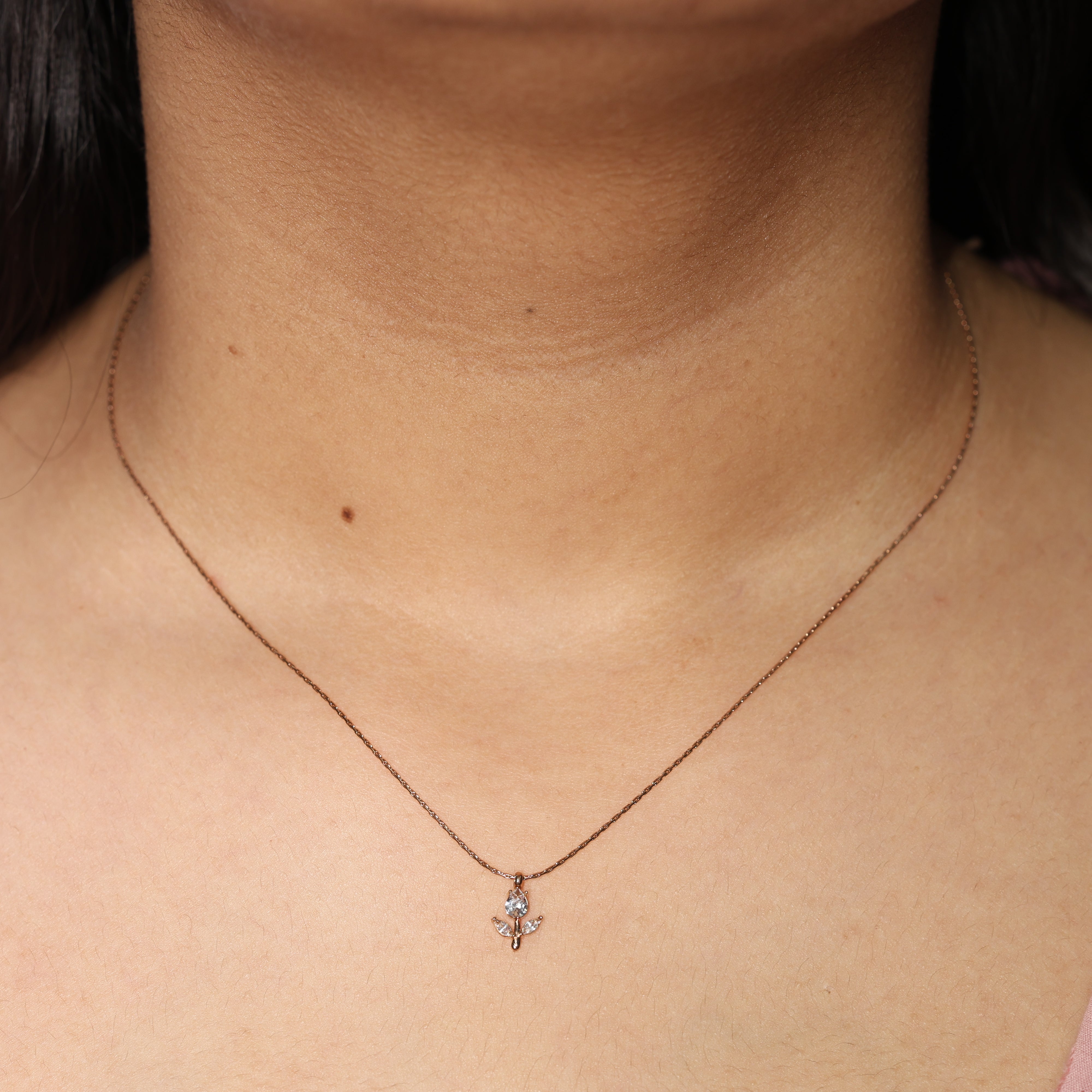 Delicate Floral Bud Pendant in Rose Gold