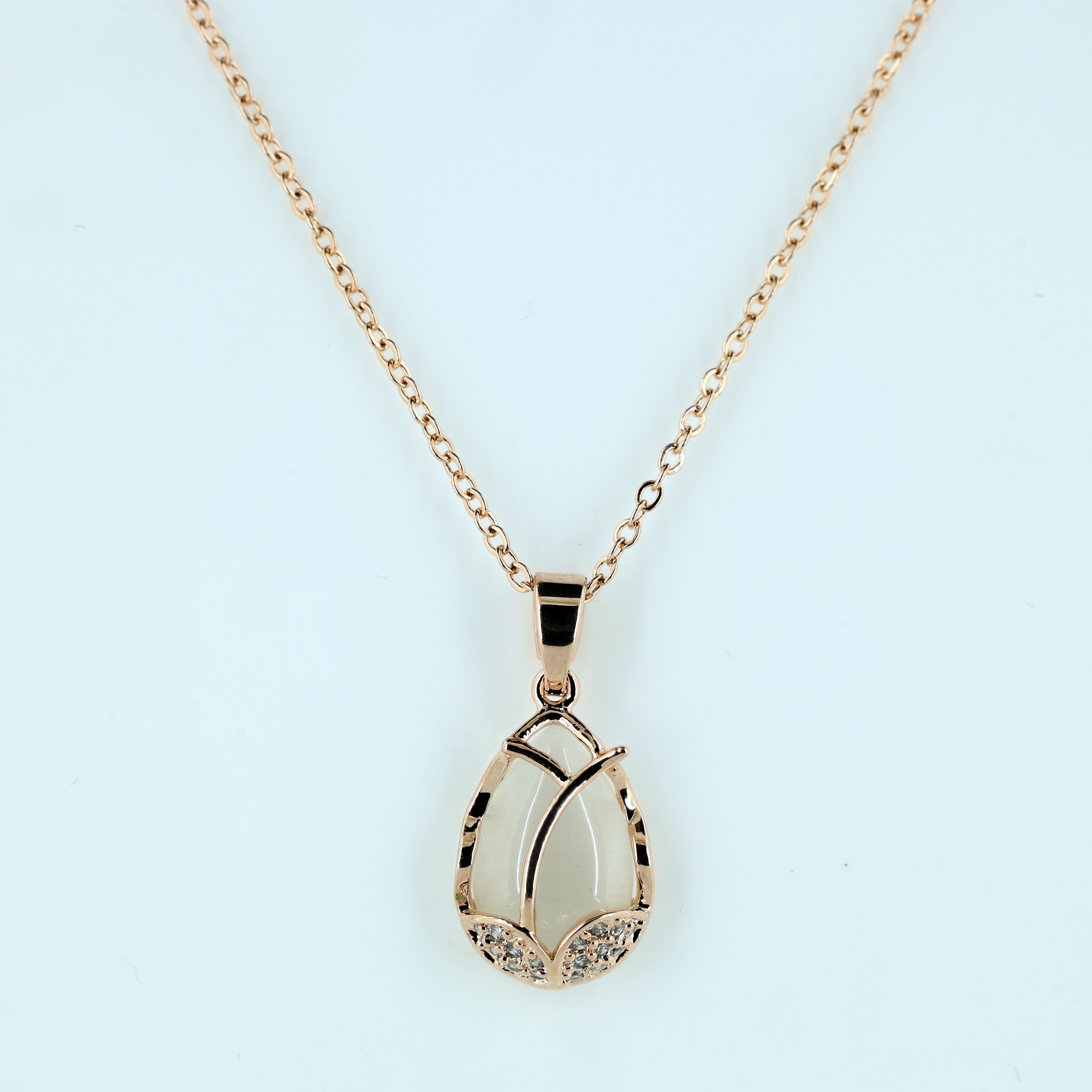 Elegant Teardrop Crystal Charm with Rose Gold Finish Necklace