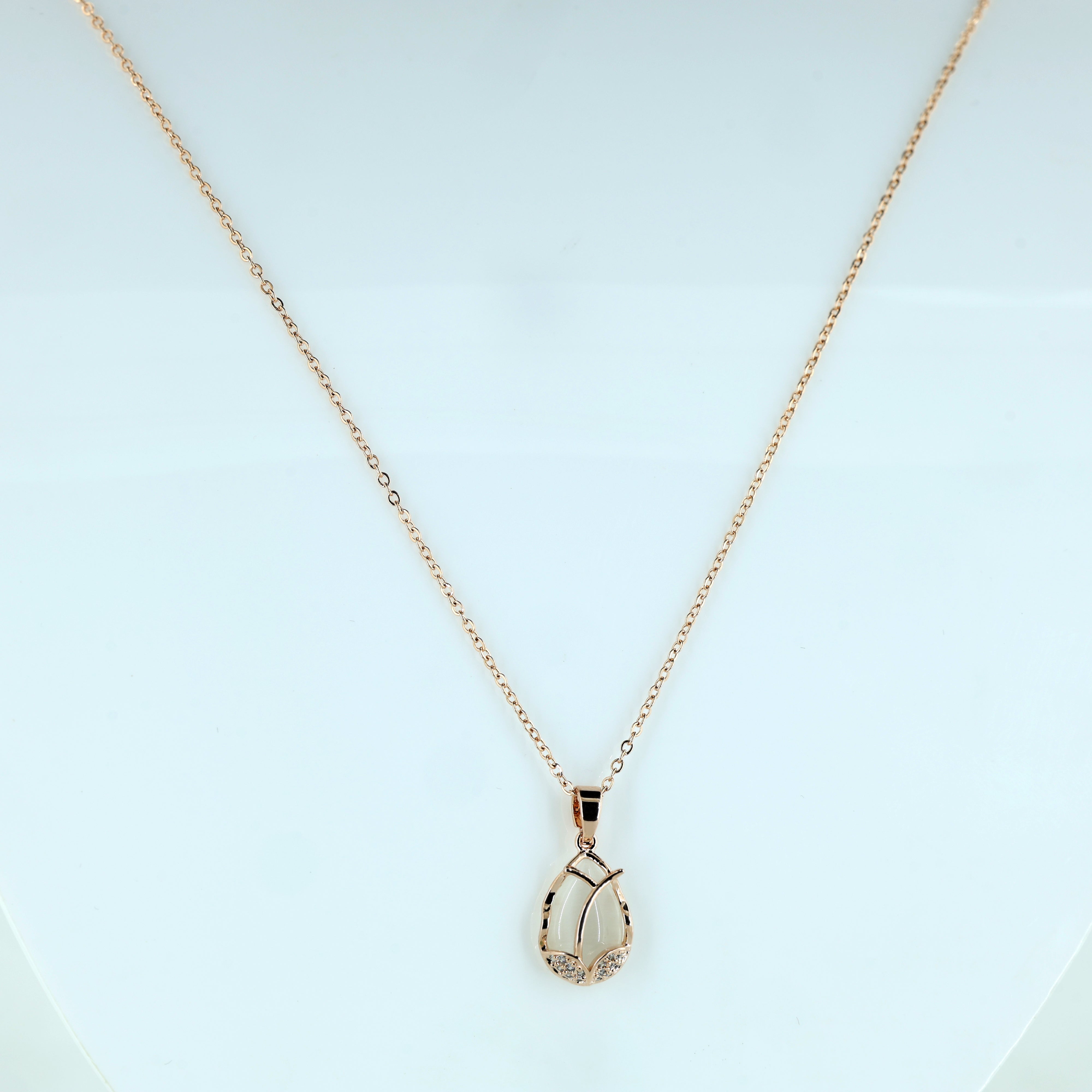 Elegant Teardrop Crystal Charm with Rose Gold Finish Necklace