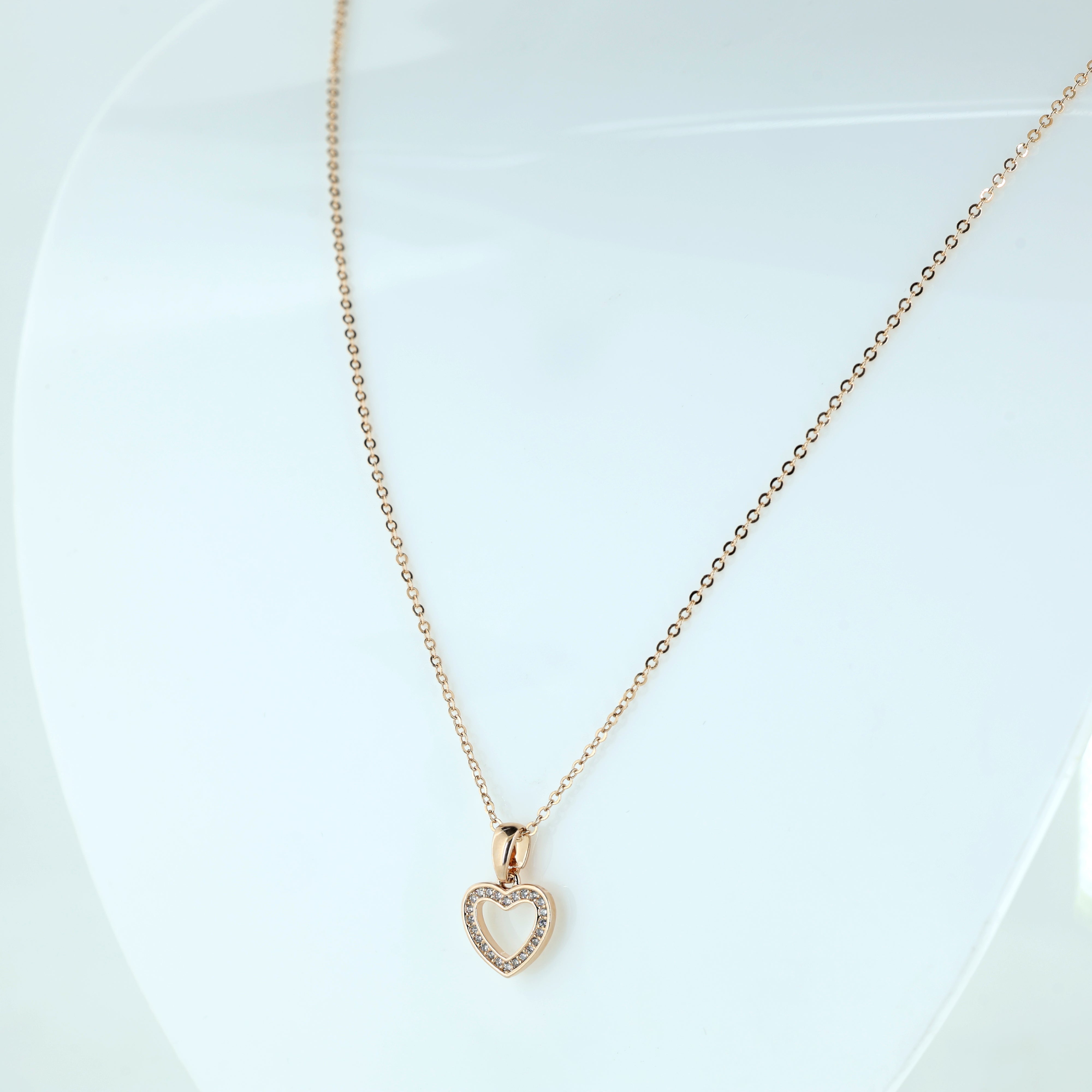 Rose Gold Open Heart Pendant Necklace