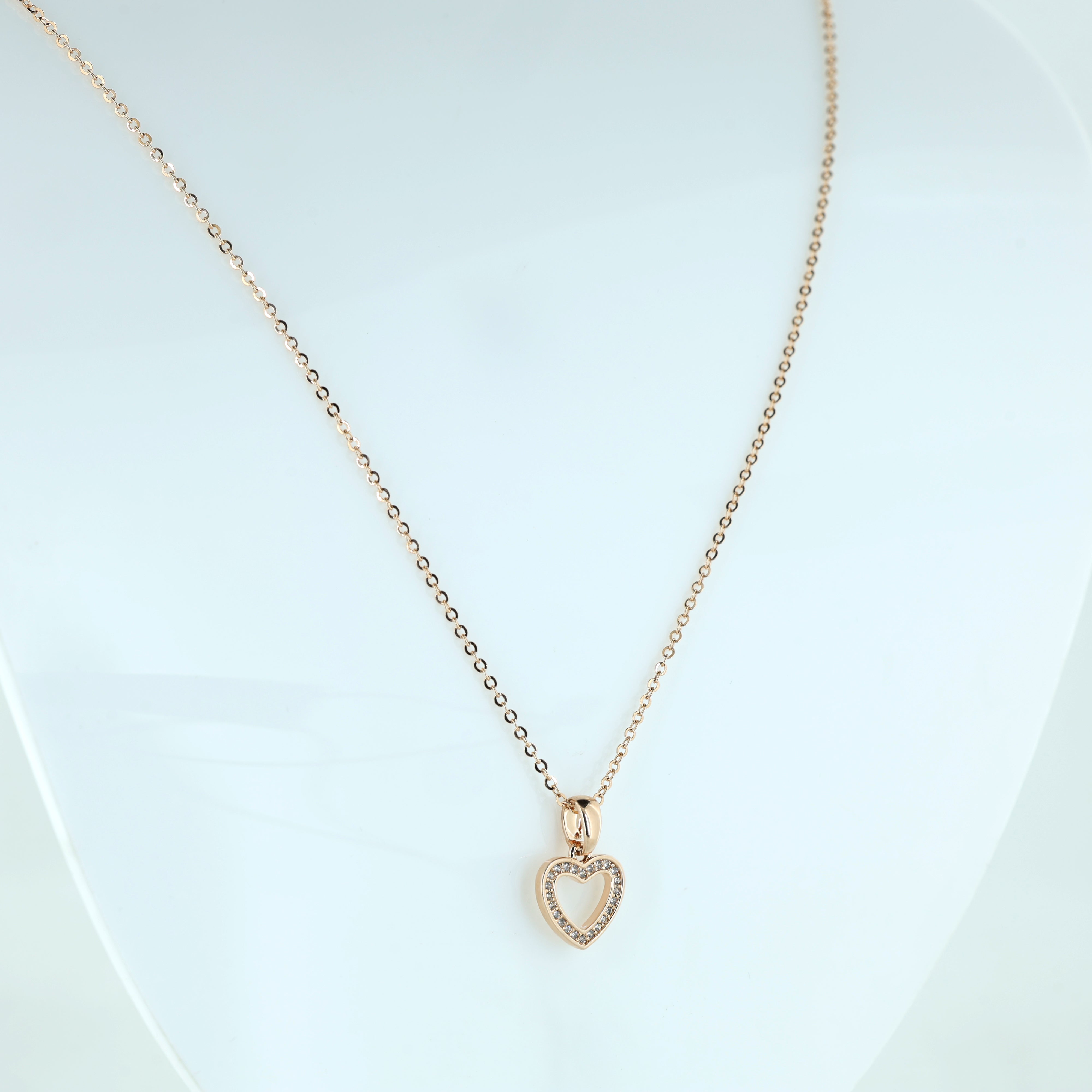 Rose Gold Open Heart Pendant Necklace
