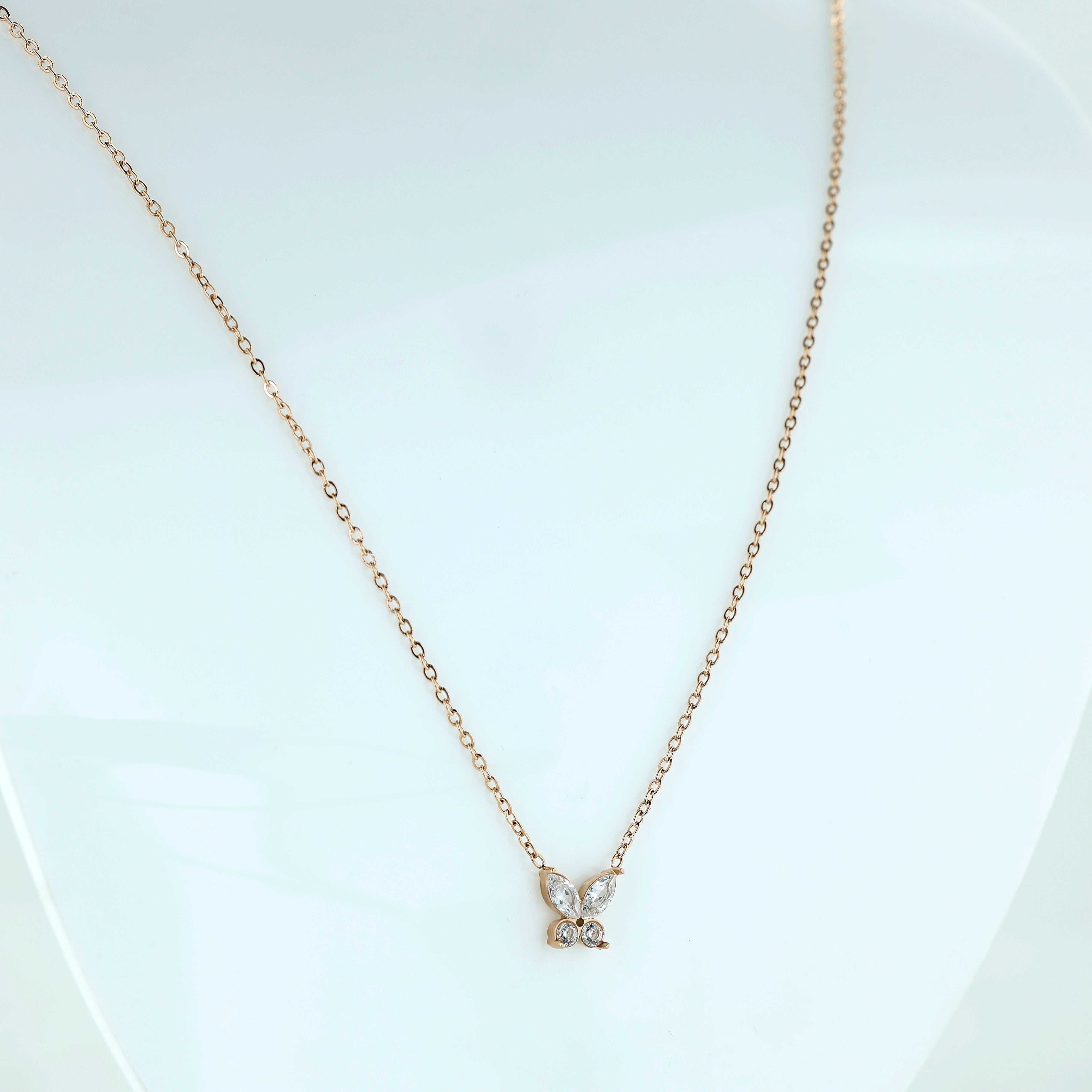 Crystal Pave Butterfly Rose Gold Necklace