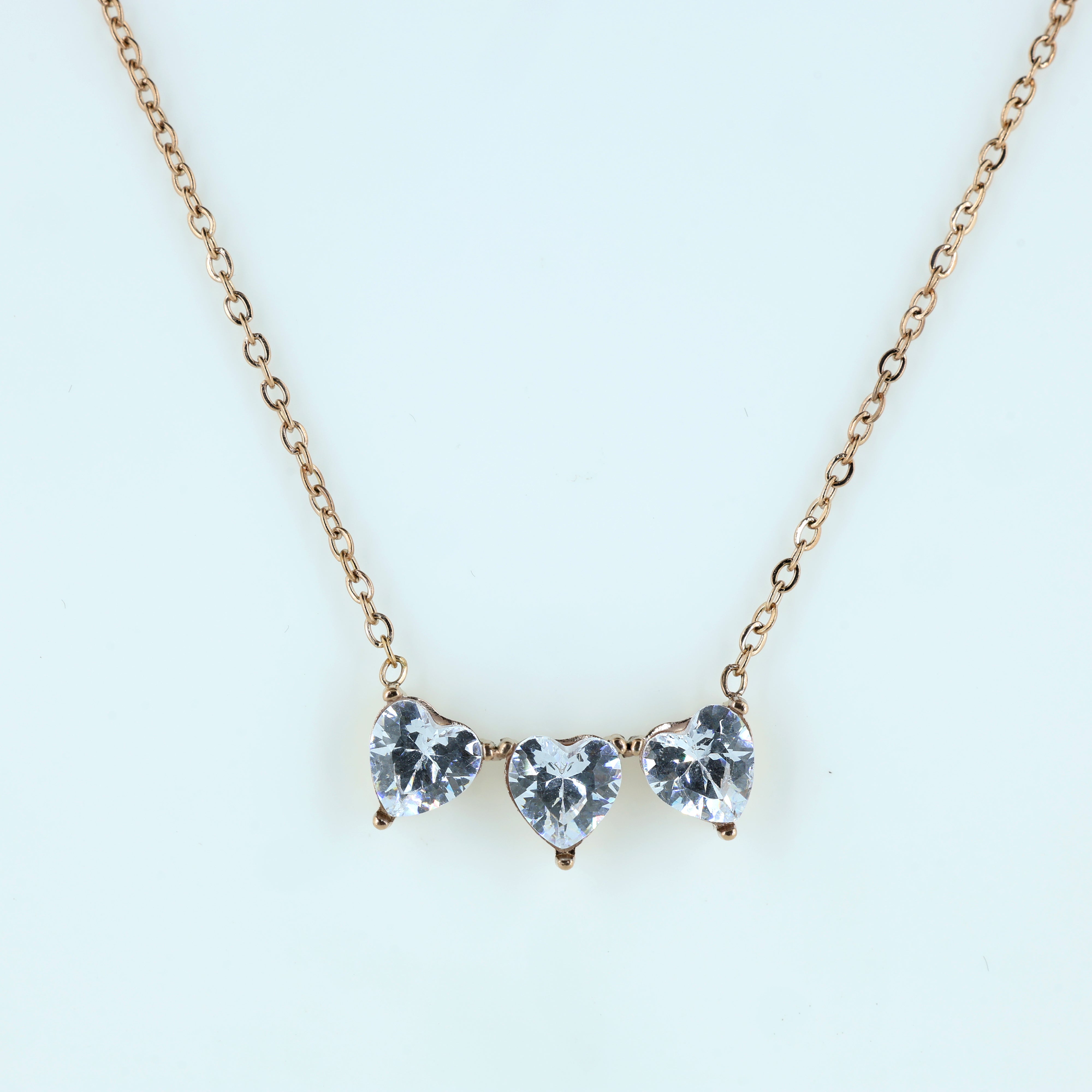 Triple Heart Crystal Pendant Necklace for Women