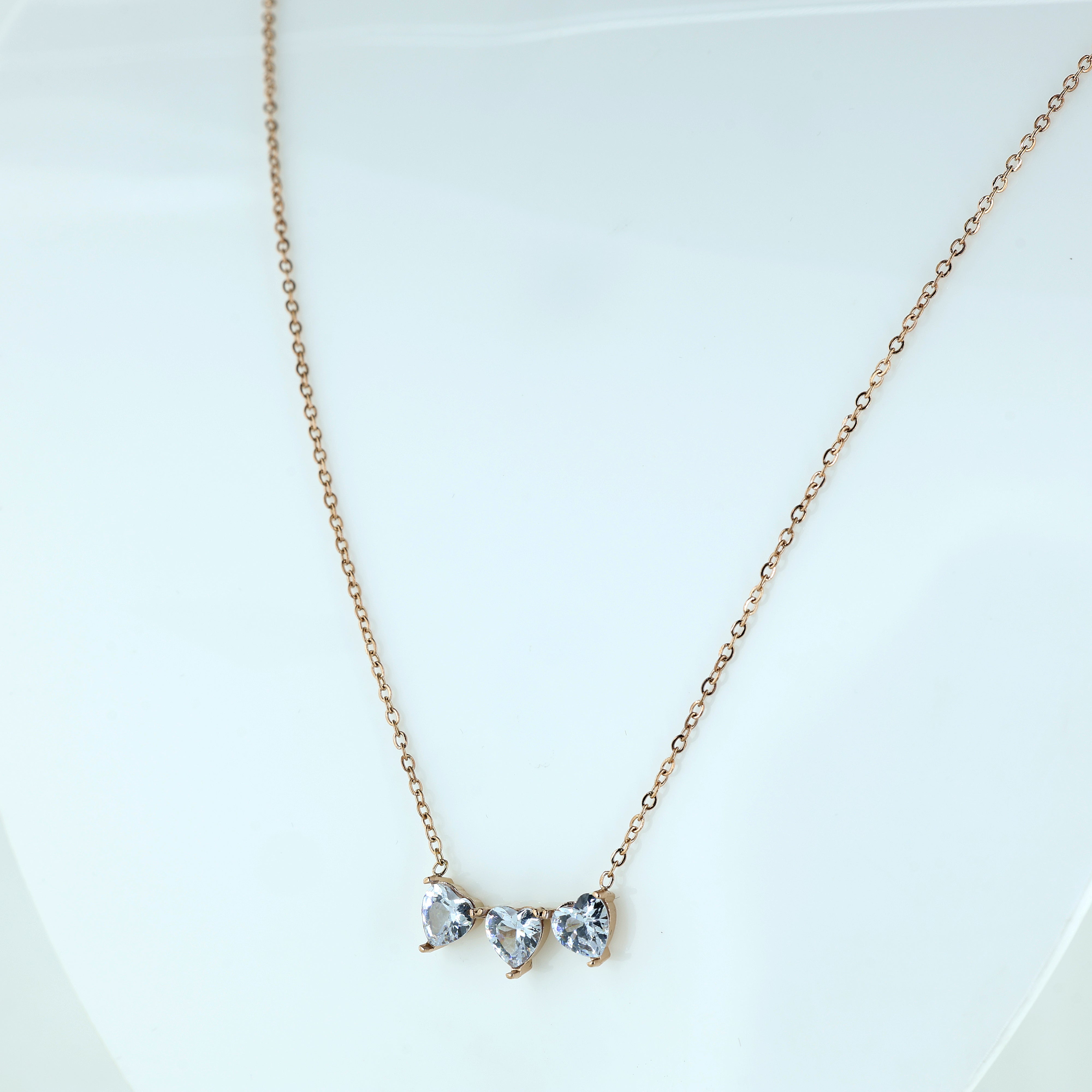 Triple Heart Crystal Pendant Necklace for Women