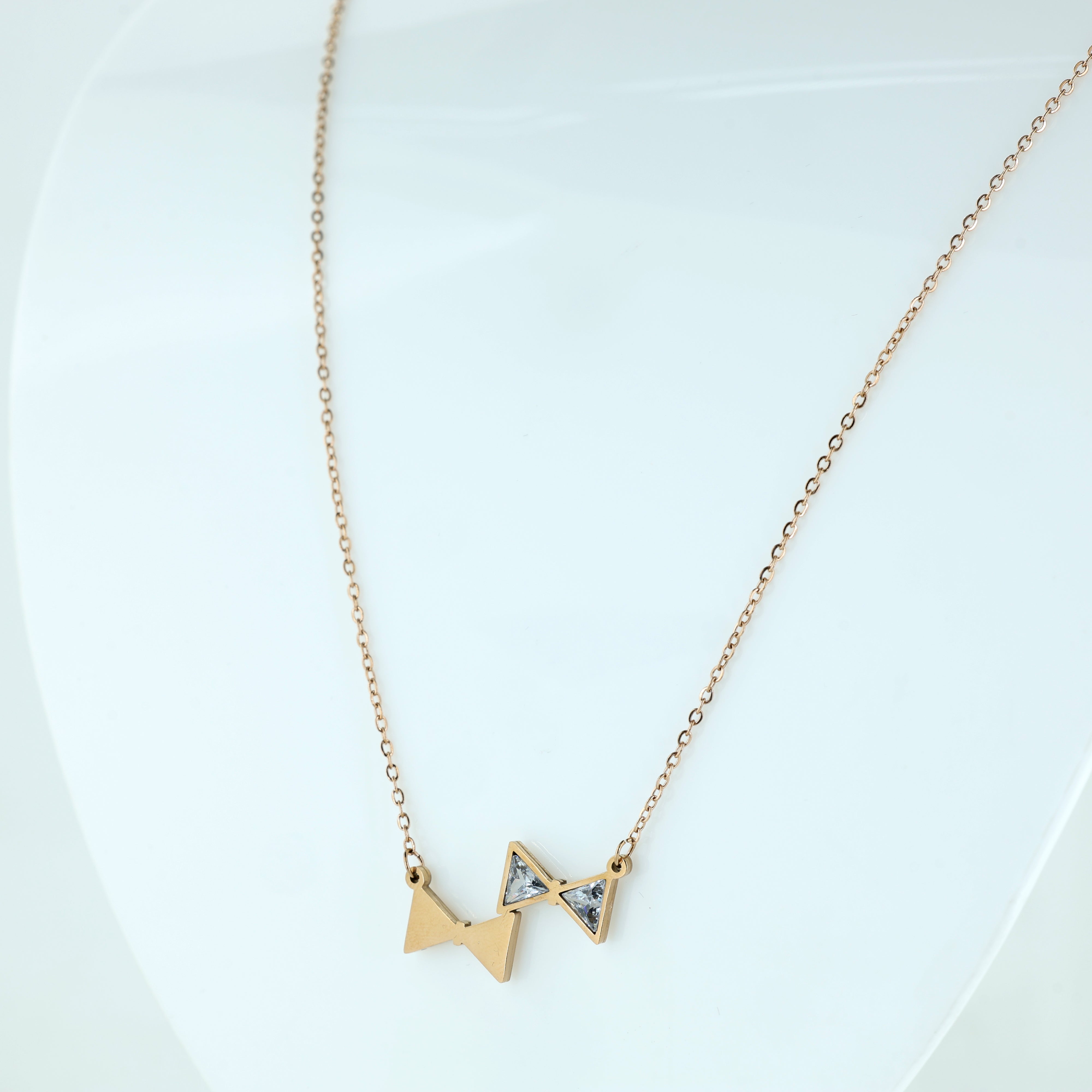 Geometric Gold Triangle Pendant Necklace with Crystal Necklace