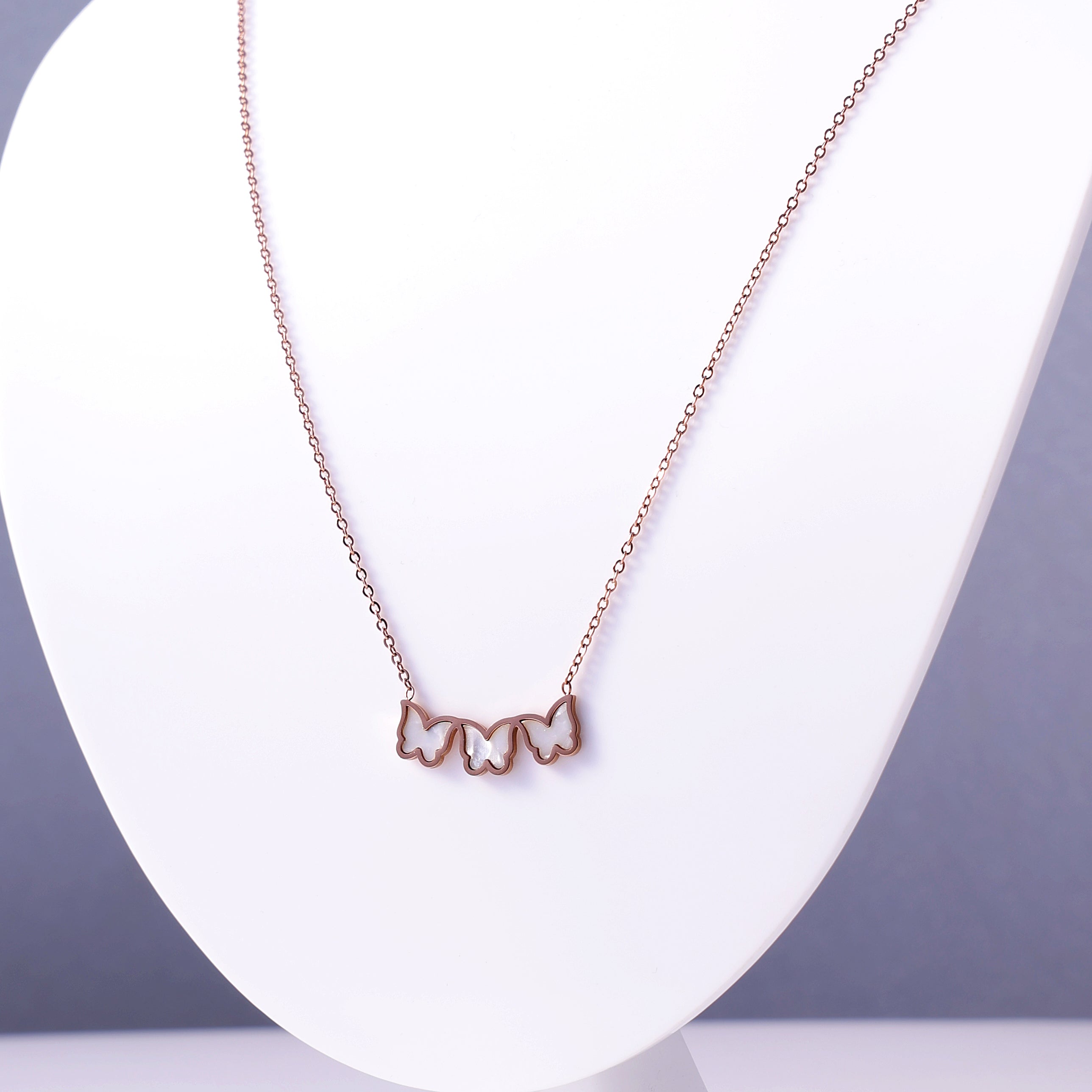 Rose Gold Triple Butterfly Necklace
