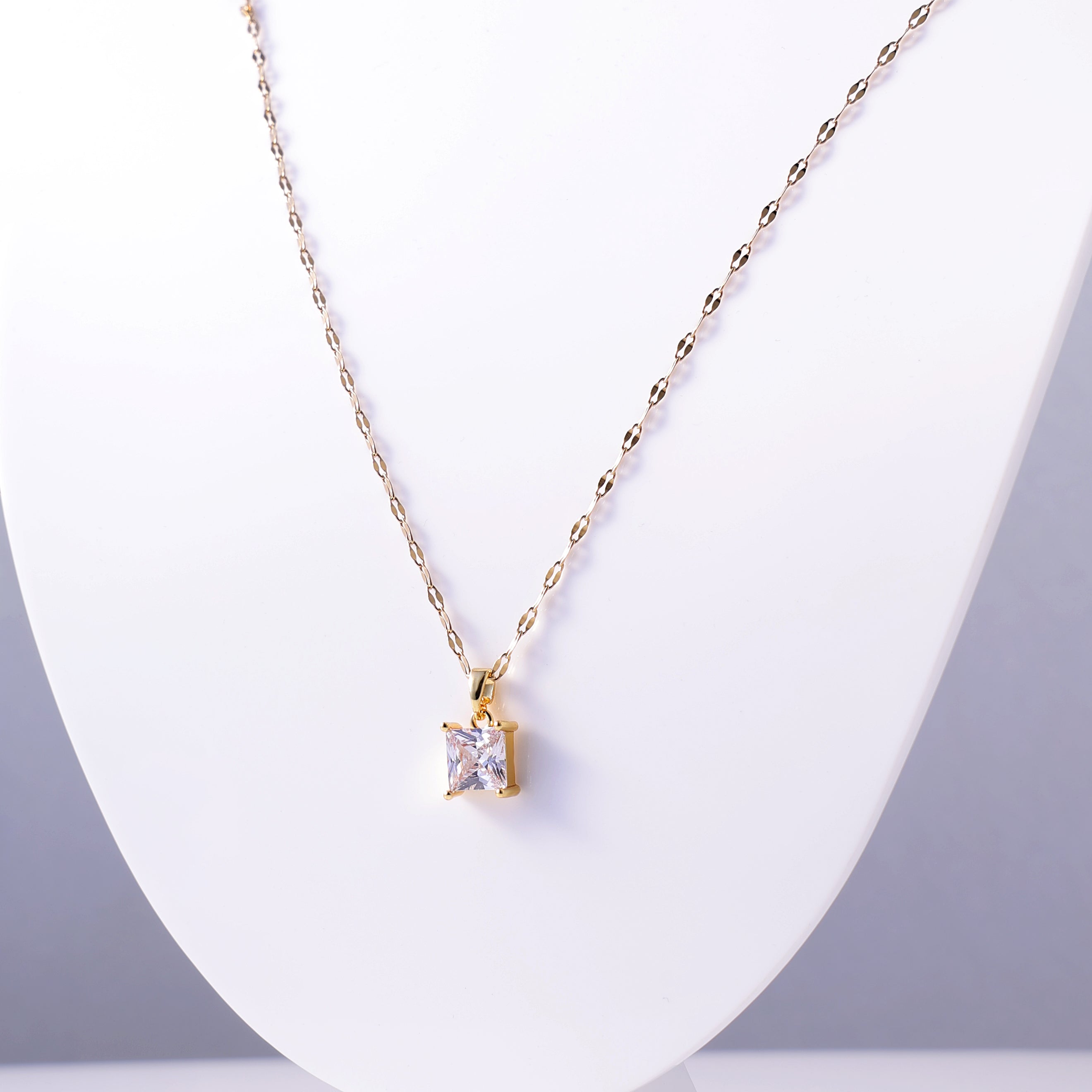 Princess Cut Crystal Solitaire Necklace