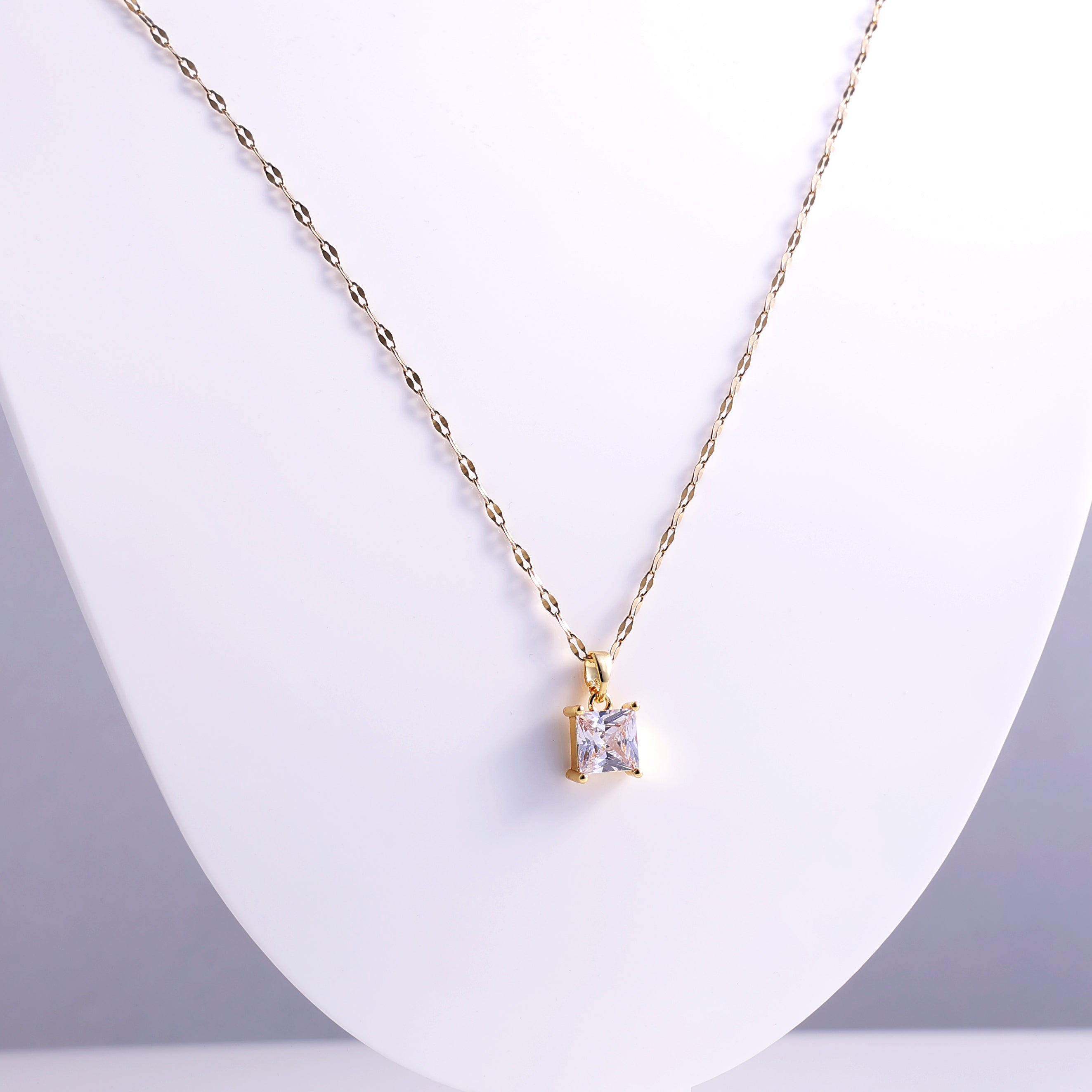 Princess Cut Crystal Solitaire Necklace