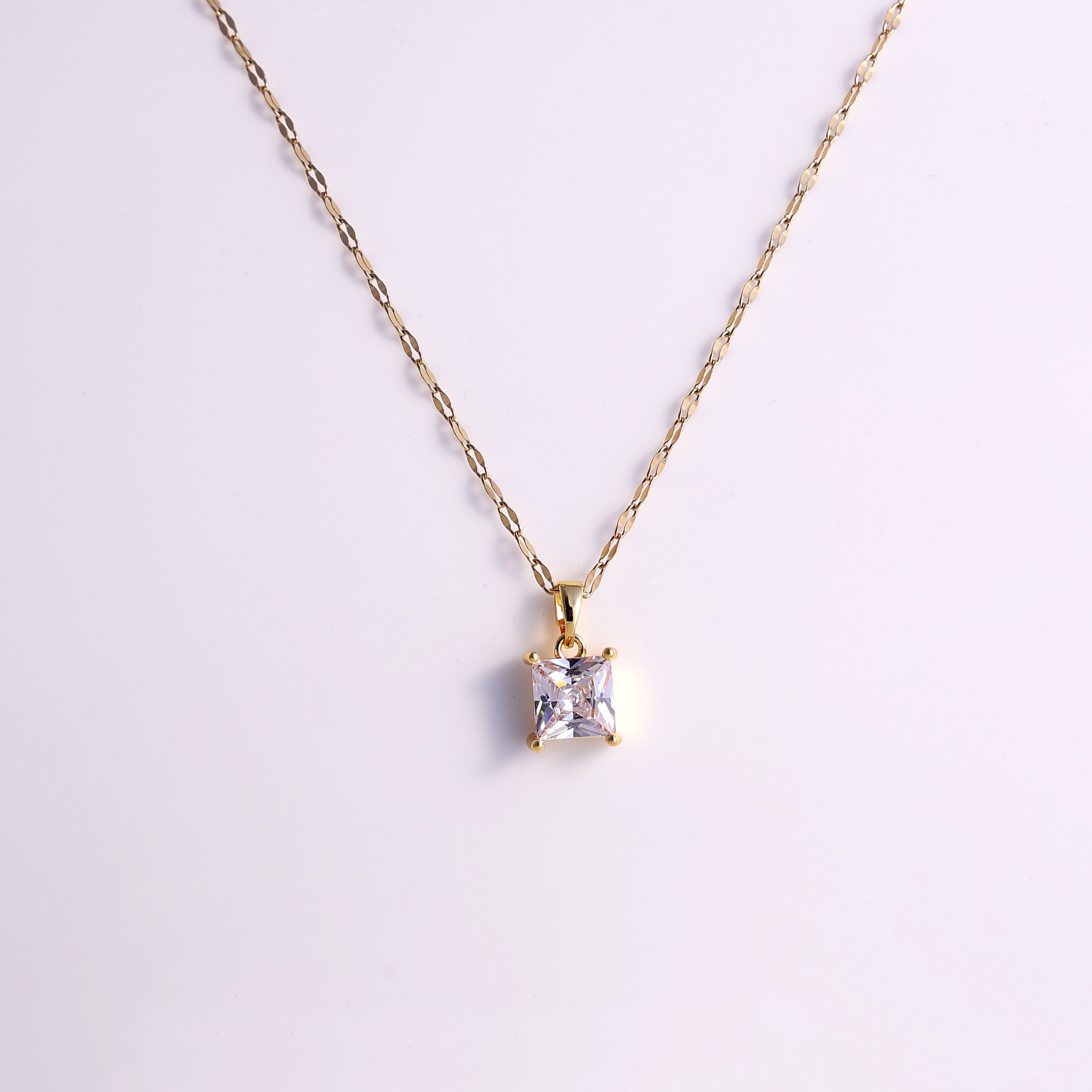 Princess Cut Crystal Solitaire Necklace