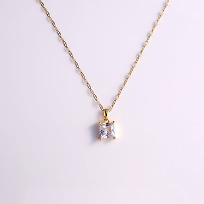 Princess Cut Crystal Solitaire Necklace