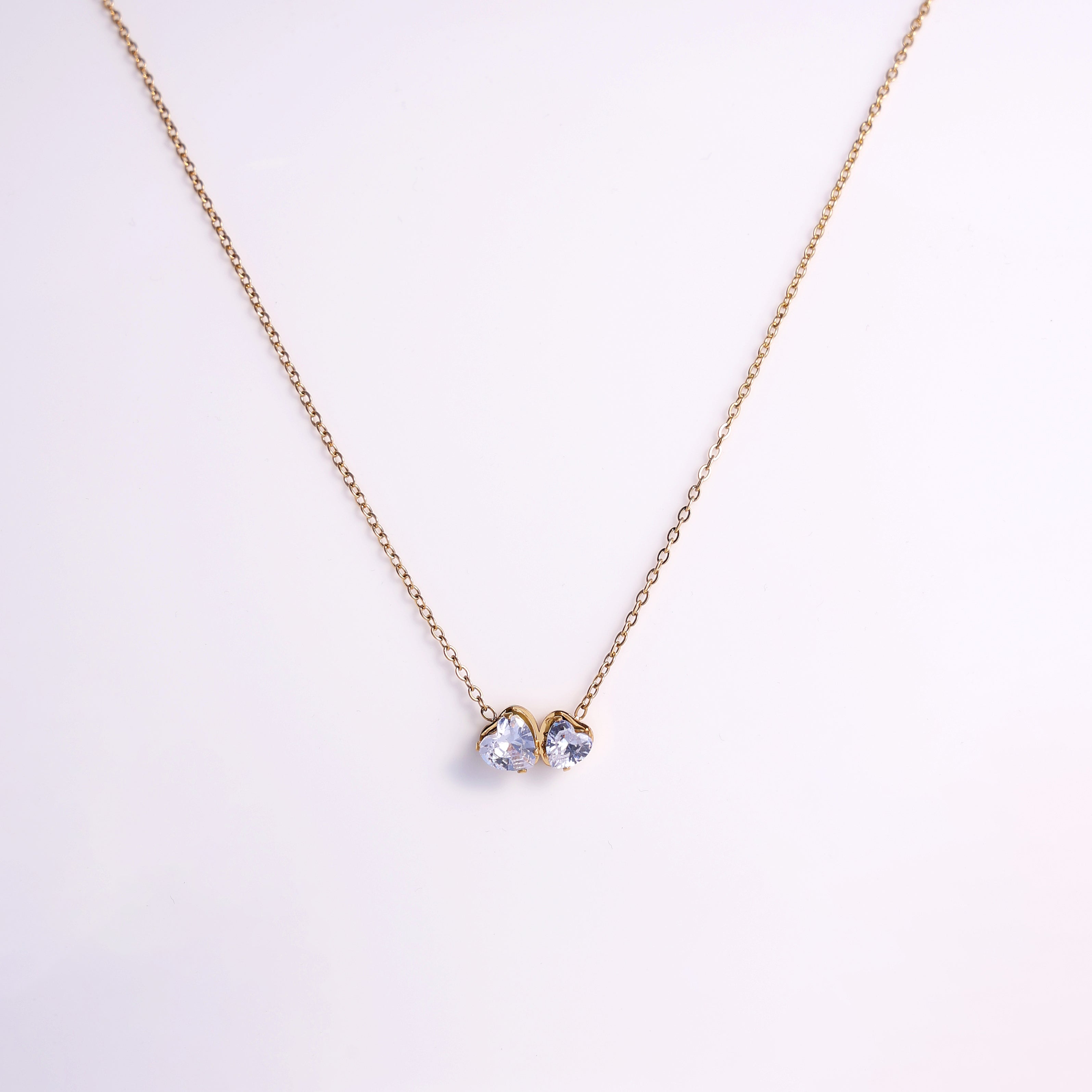 Minimalist Double Heart Crystal Necklace