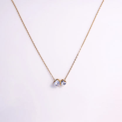 Minimalist Double Heart Crystal Necklace