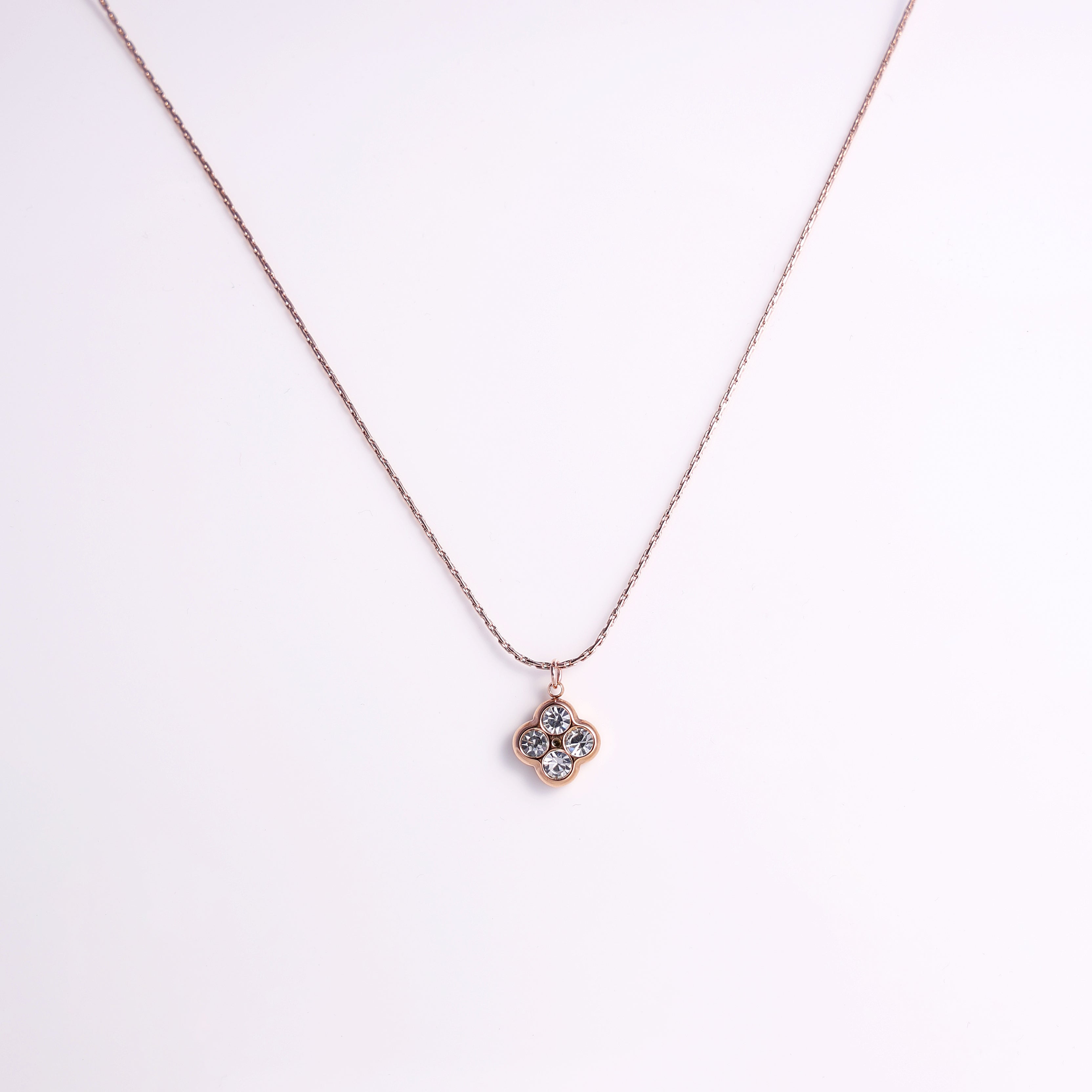 Dainty Four-Leaf Crystal Pendant