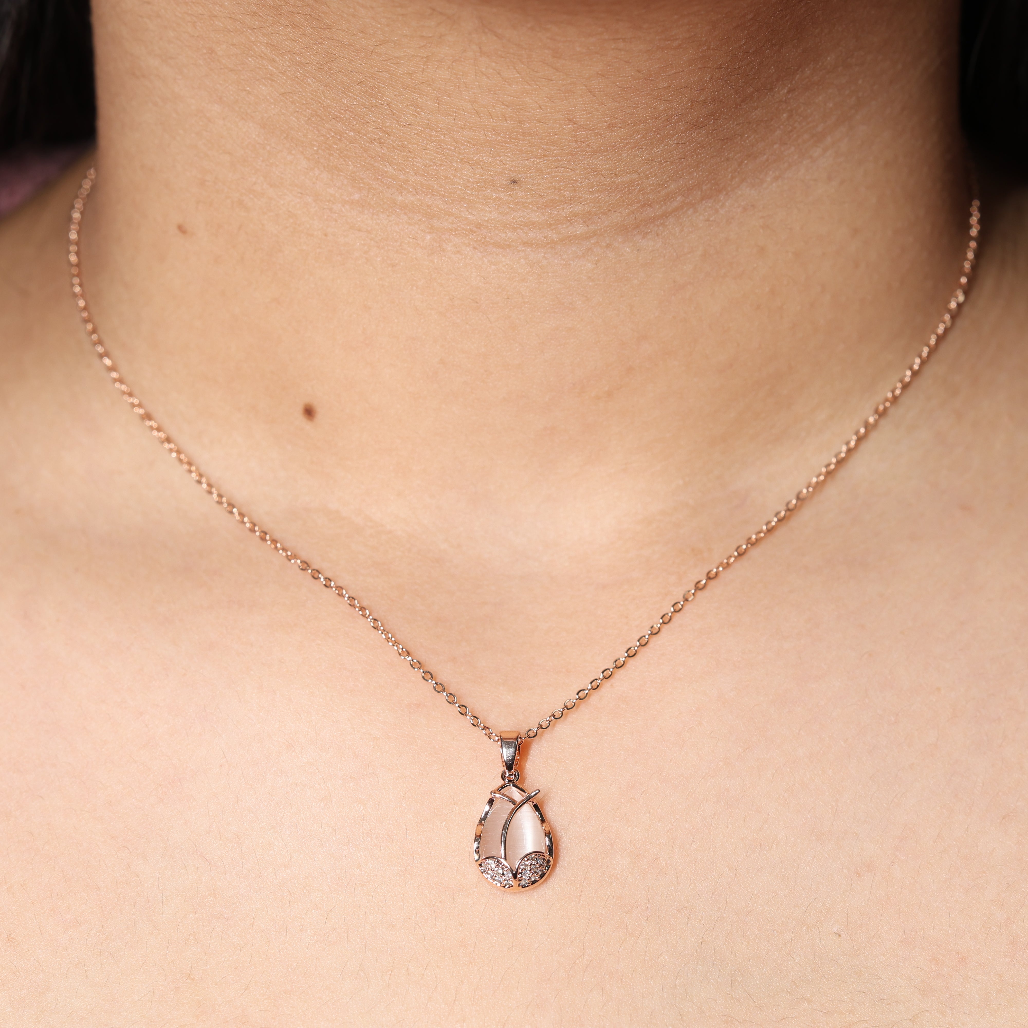 Elegant Teardrop Crystal Charm with Rose Gold Finish Necklace