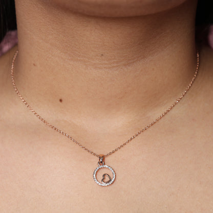 Rose Gold Heart Circle Pendant Necklace for Women