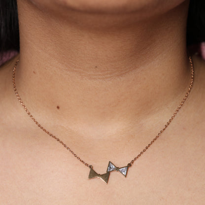 Geometric Gold Triangle Pendant Necklace with Crystal Necklace