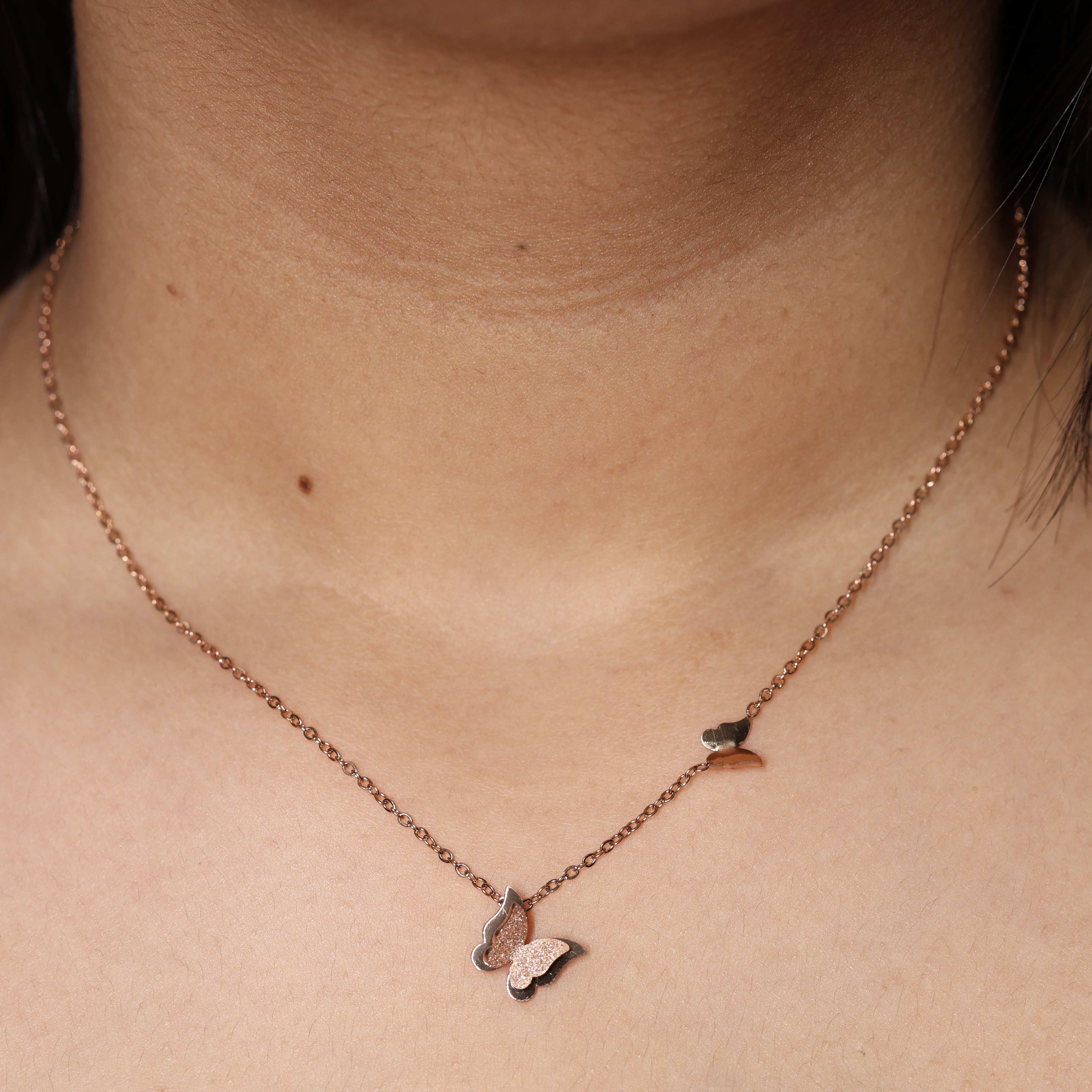 Double Butterfly Rose Gold Necklace