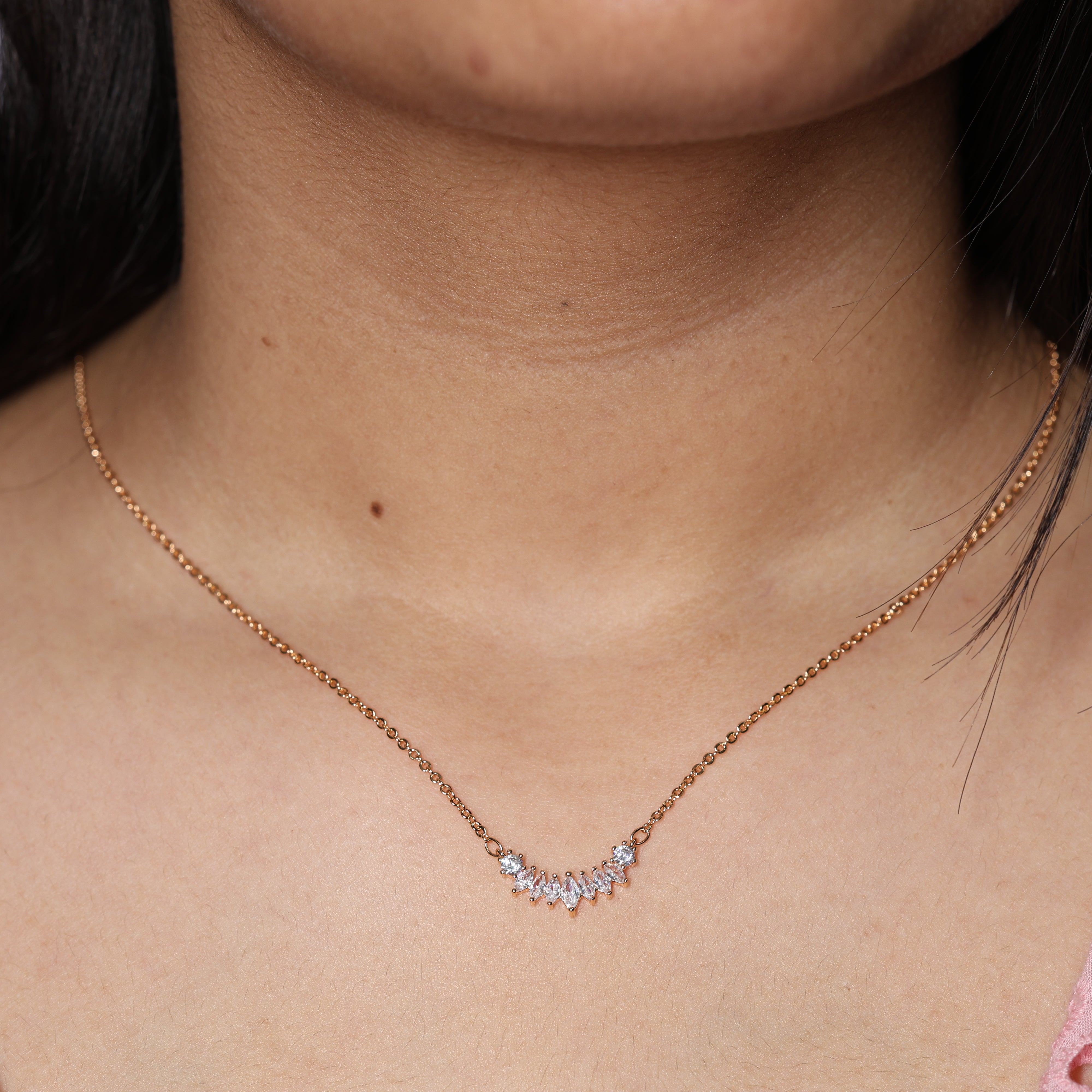 Dainty Rose Gold Crystal Curve Necklace