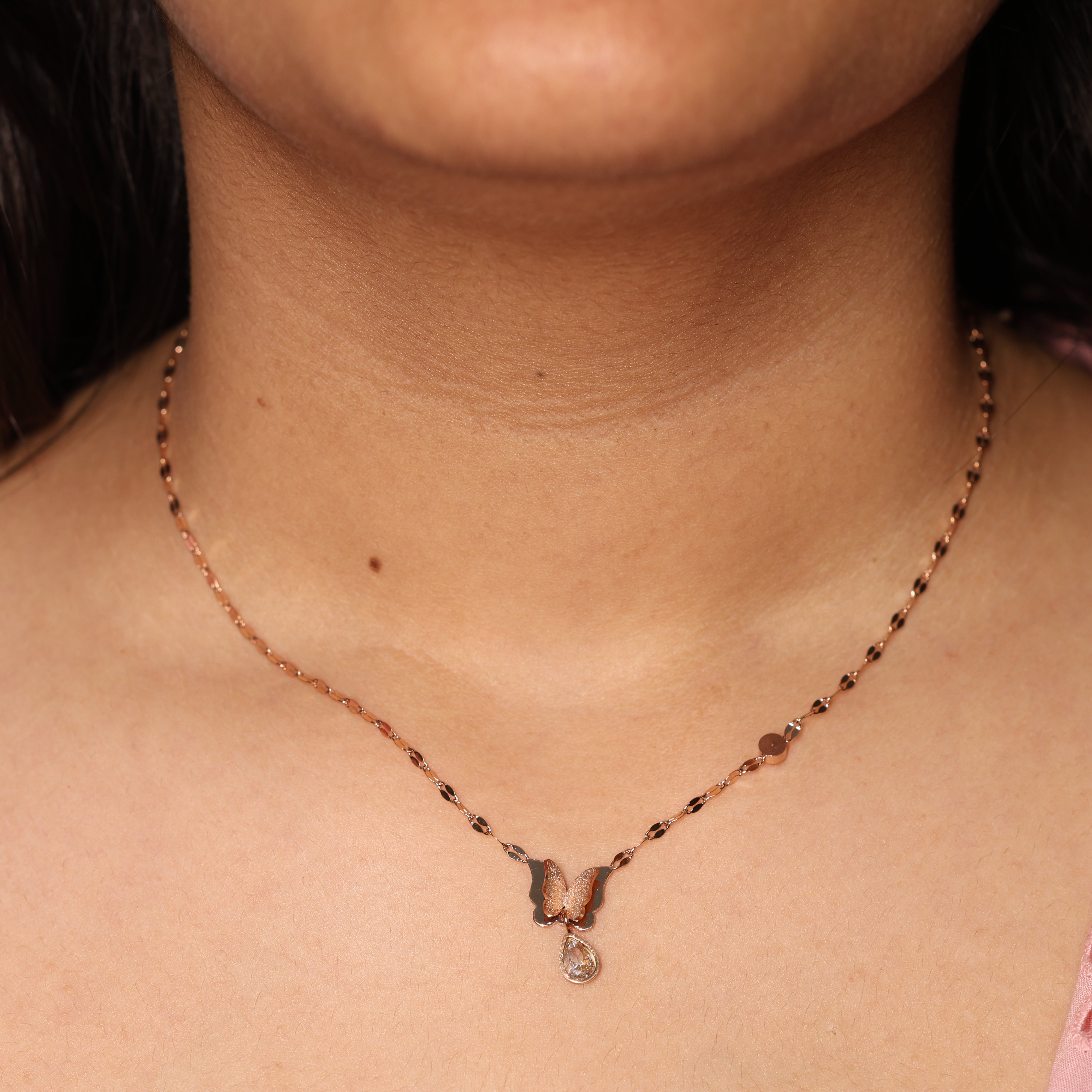 Frosted Butterfly & Teardrop Drop Necklace