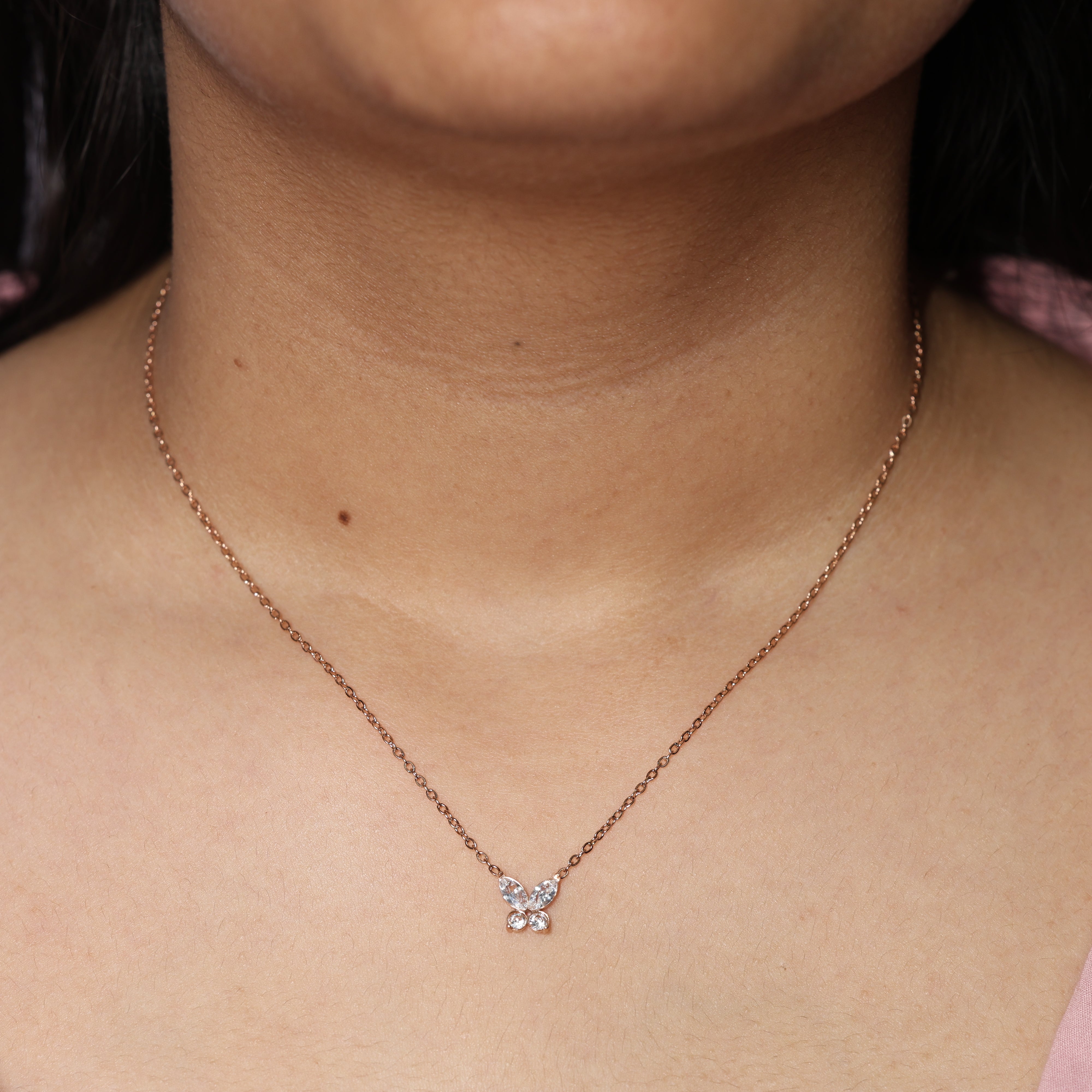 Crystal Pave Butterfly Rose Gold Necklace