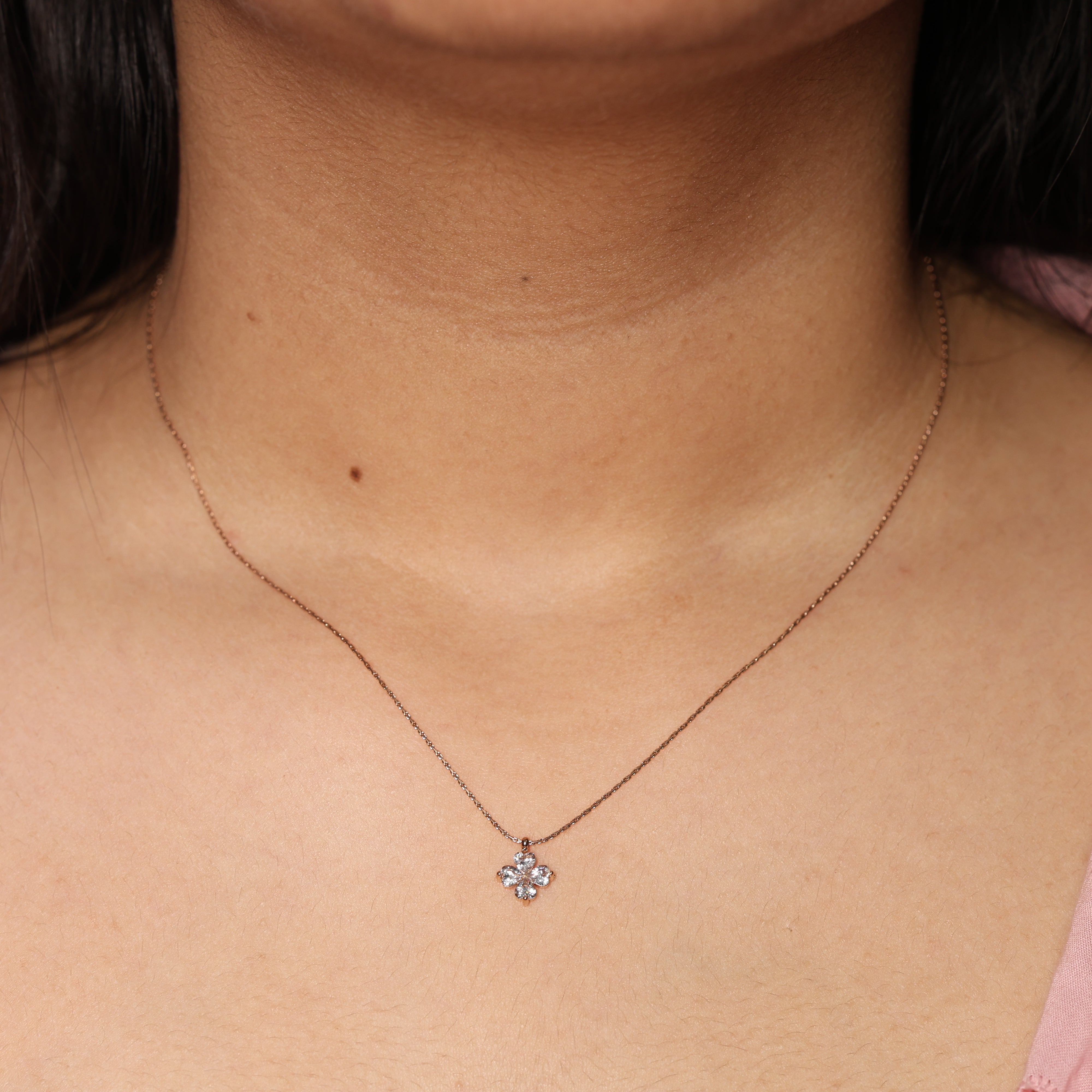 Delicate Four-Stone Floral Pendant Necklace