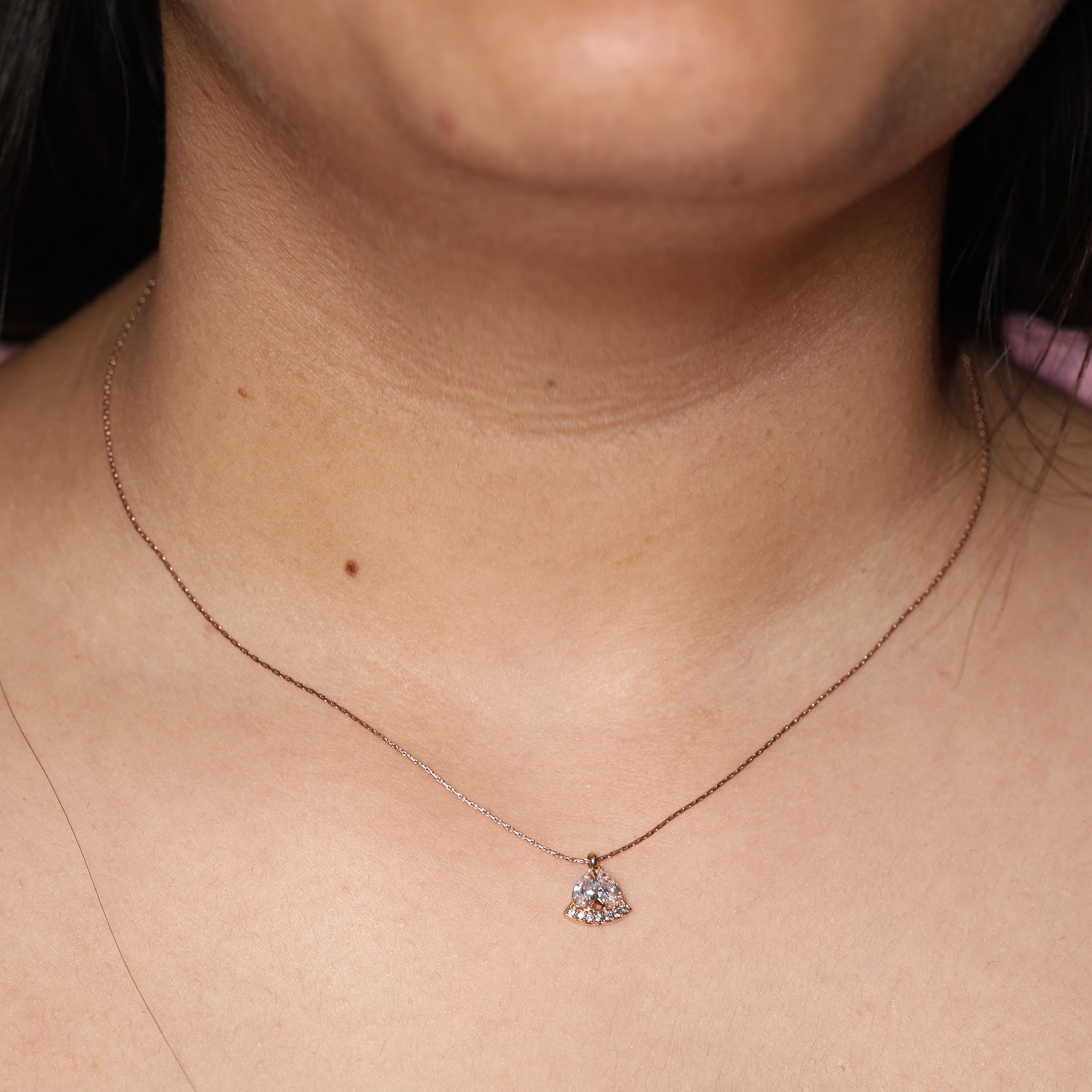 Dainty Rose Gold Arc Pendant Necklace