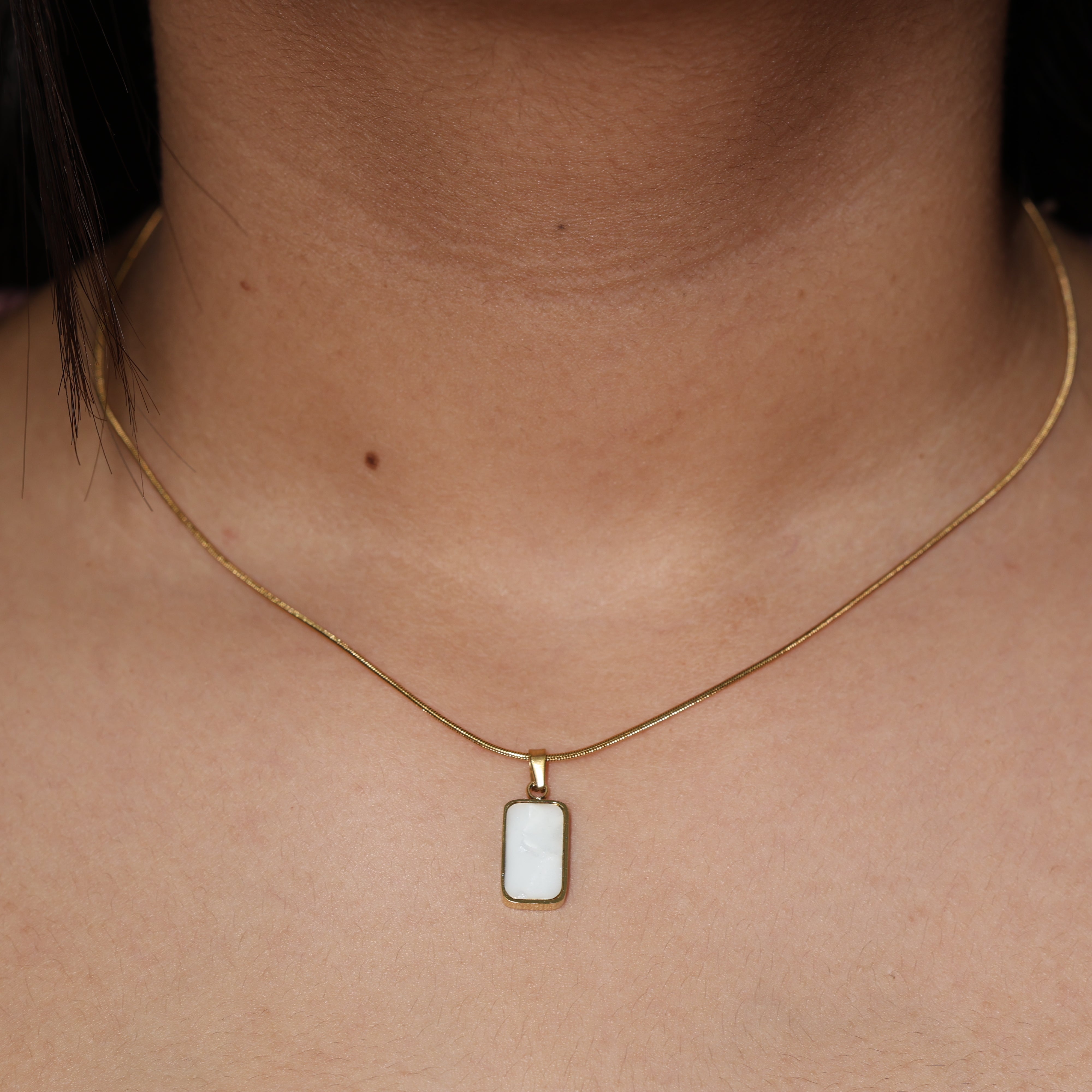 Gold Rectangular Stone Pendant Necklace