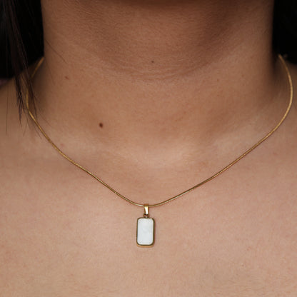 Gold Rectangular Stone Pendant Necklace