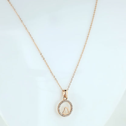 Rose Gold Heart Circle Pendant Necklace for Women