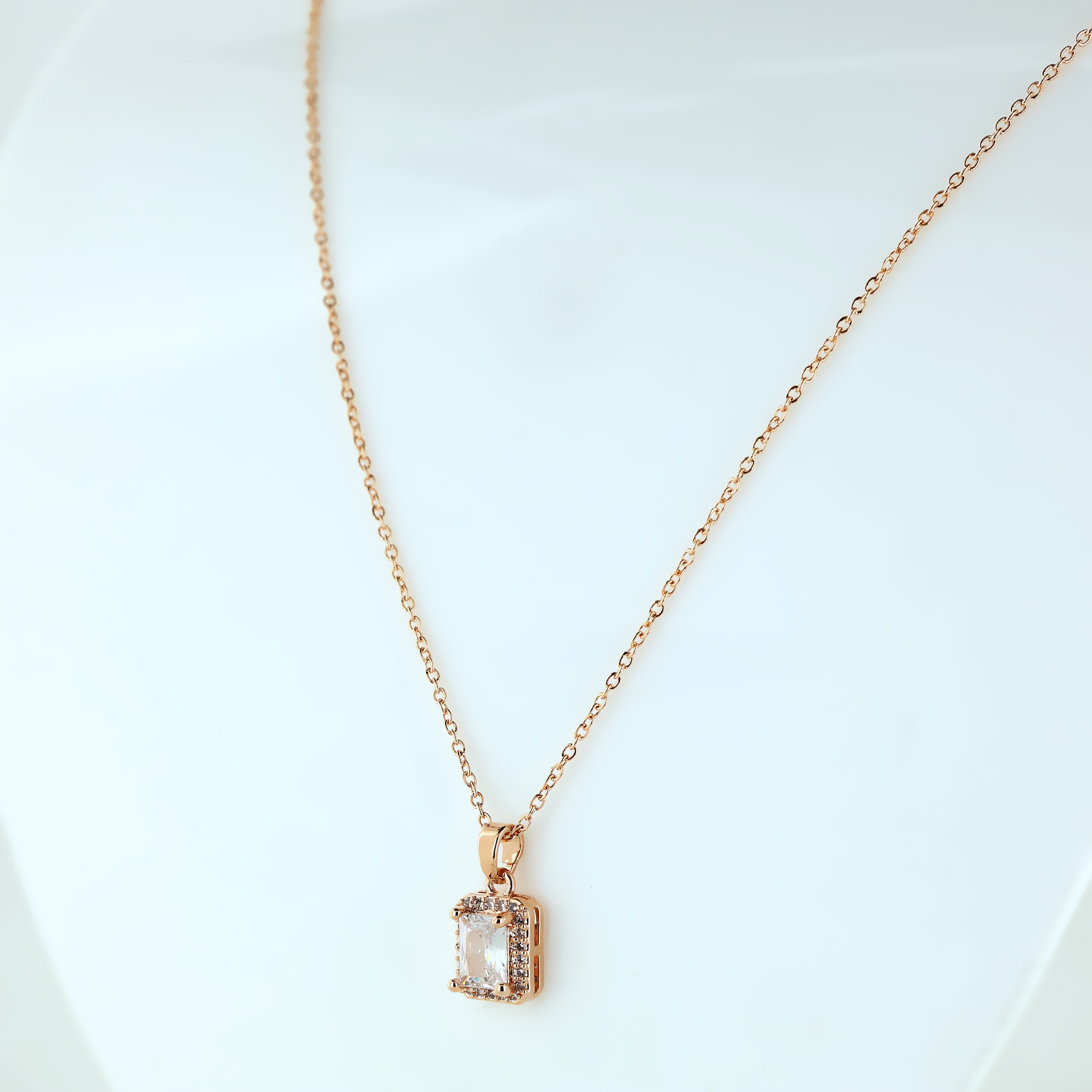 Aurora Spark Rose Gold Rectangle Crystal Pendant Necklace For Women
