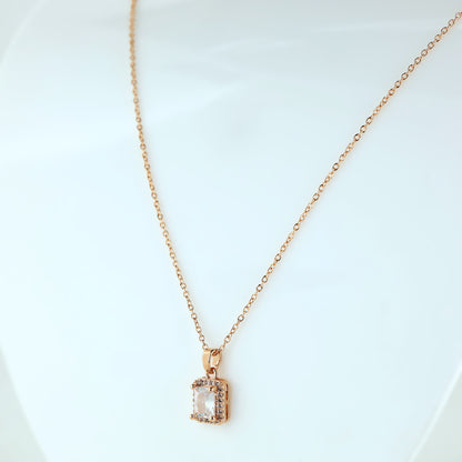 Aurora Spark Rose Gold Rectangle Crystal Pendant Necklace For Women