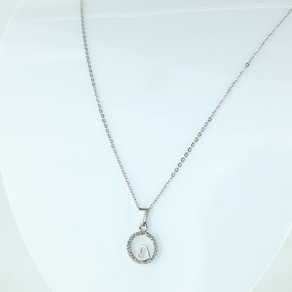 Silver Spark Heart Circle Pendant Necklace