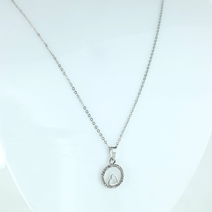 Silver Spark Heart Circle Pendant Necklace