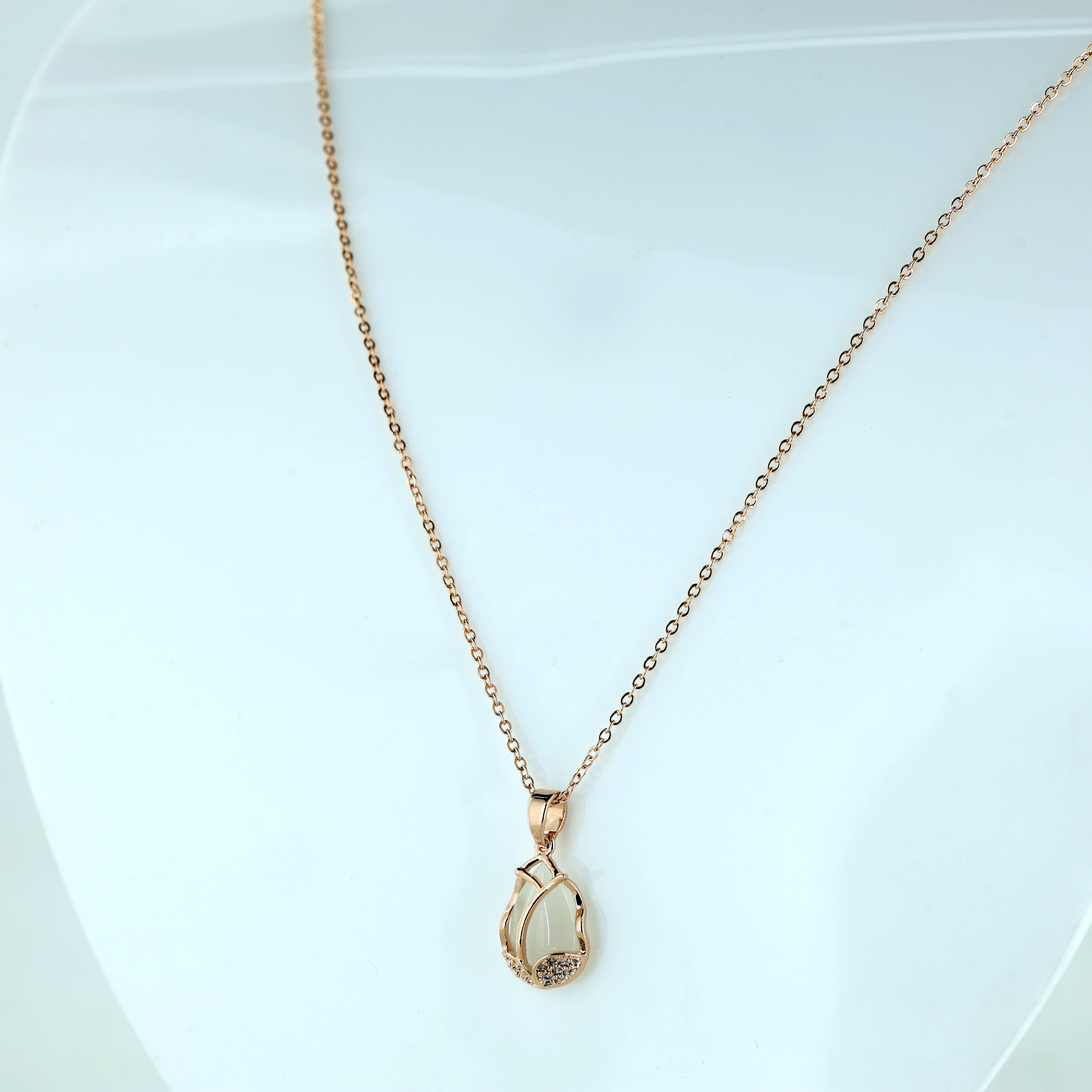 Elegant Teardrop Crystal Charm with Rose Gold Finish Necklace