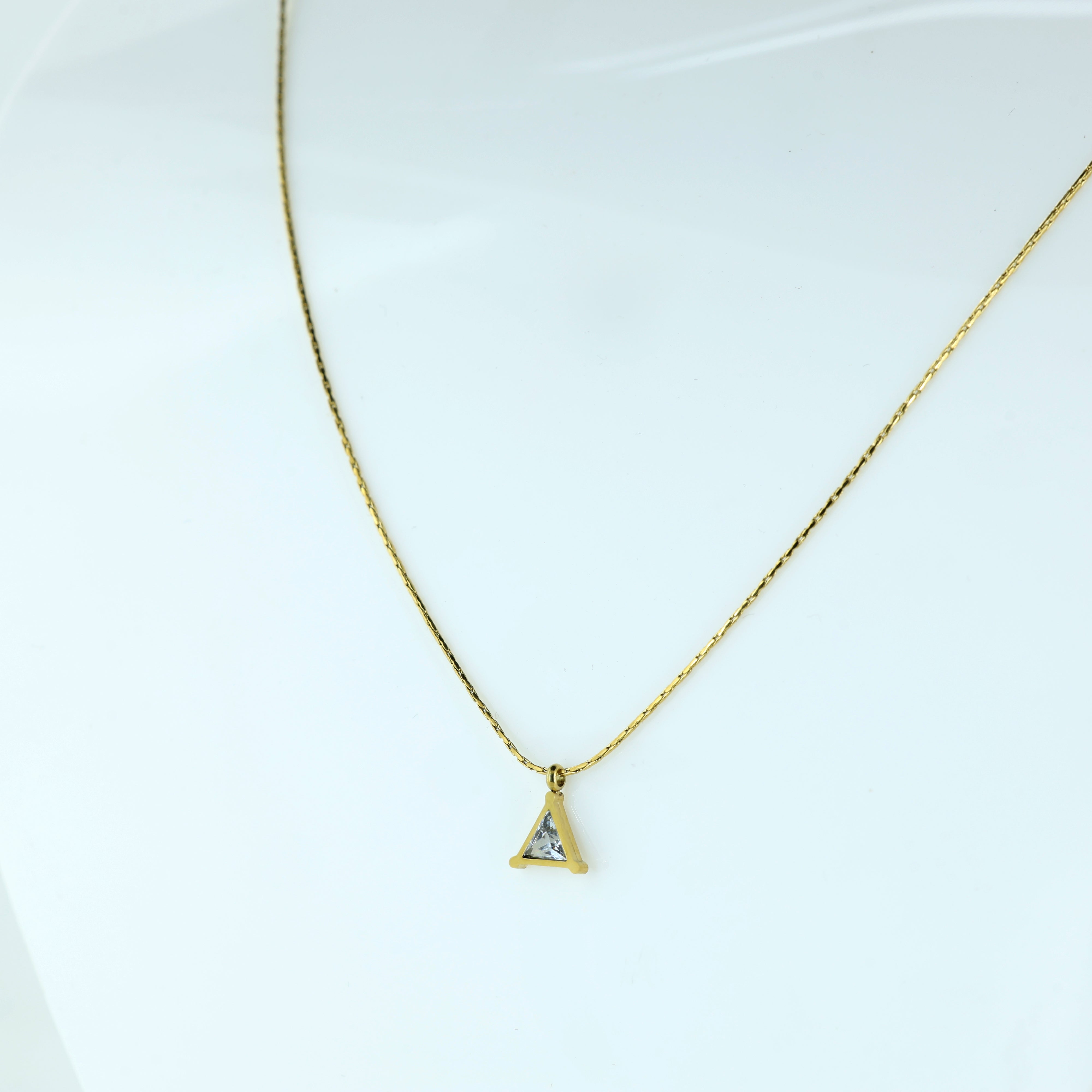 Minimal Triangle Crystal Pendant Necklace