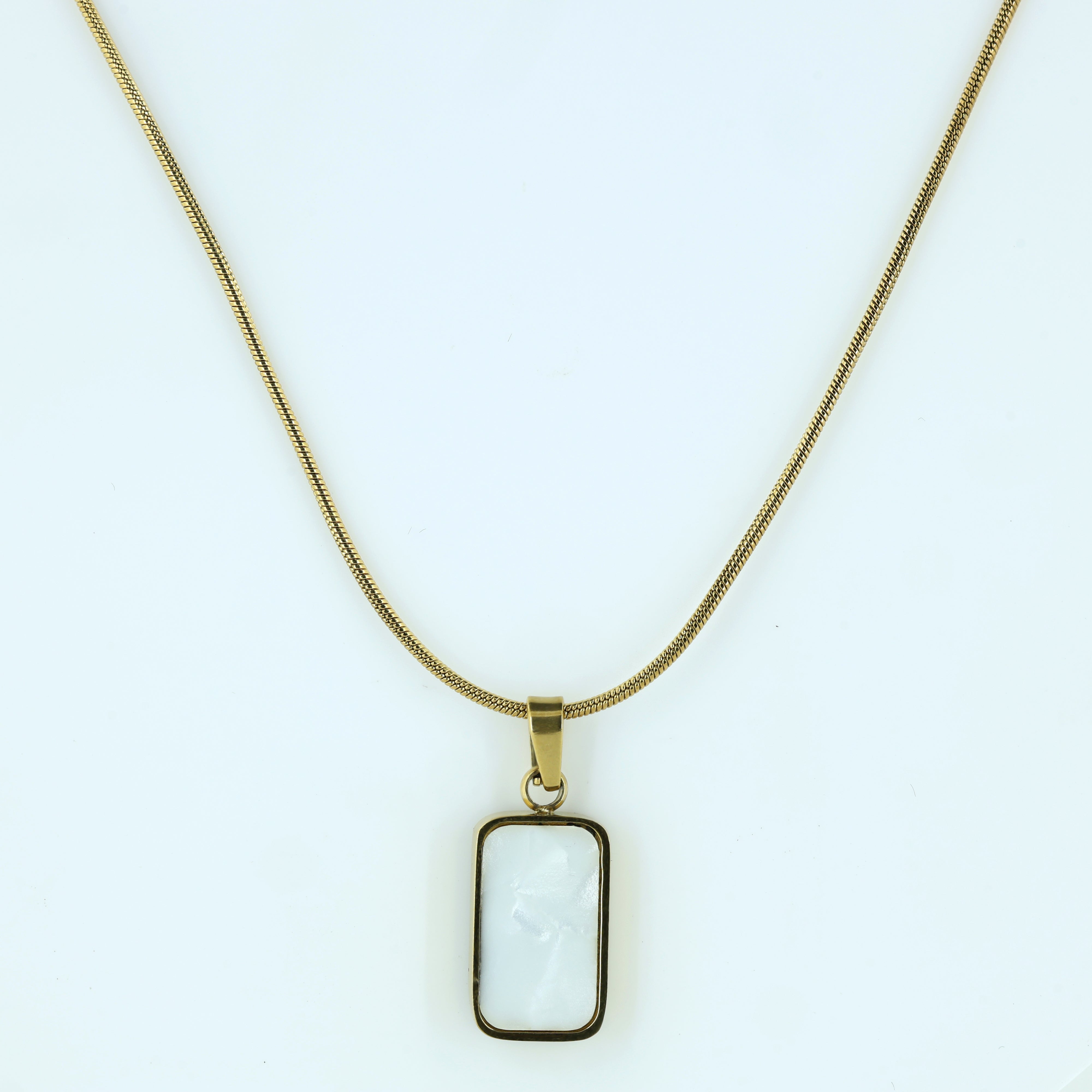 Gold Rectangular Stone Pendant Necklace