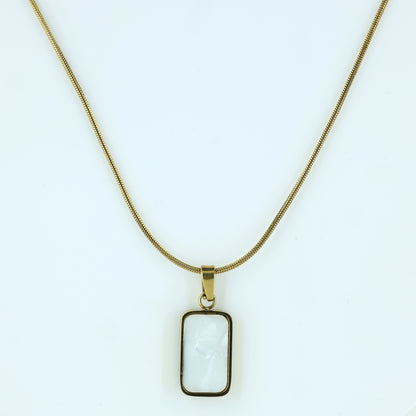 Gold Rectangular Stone Pendant Necklace
