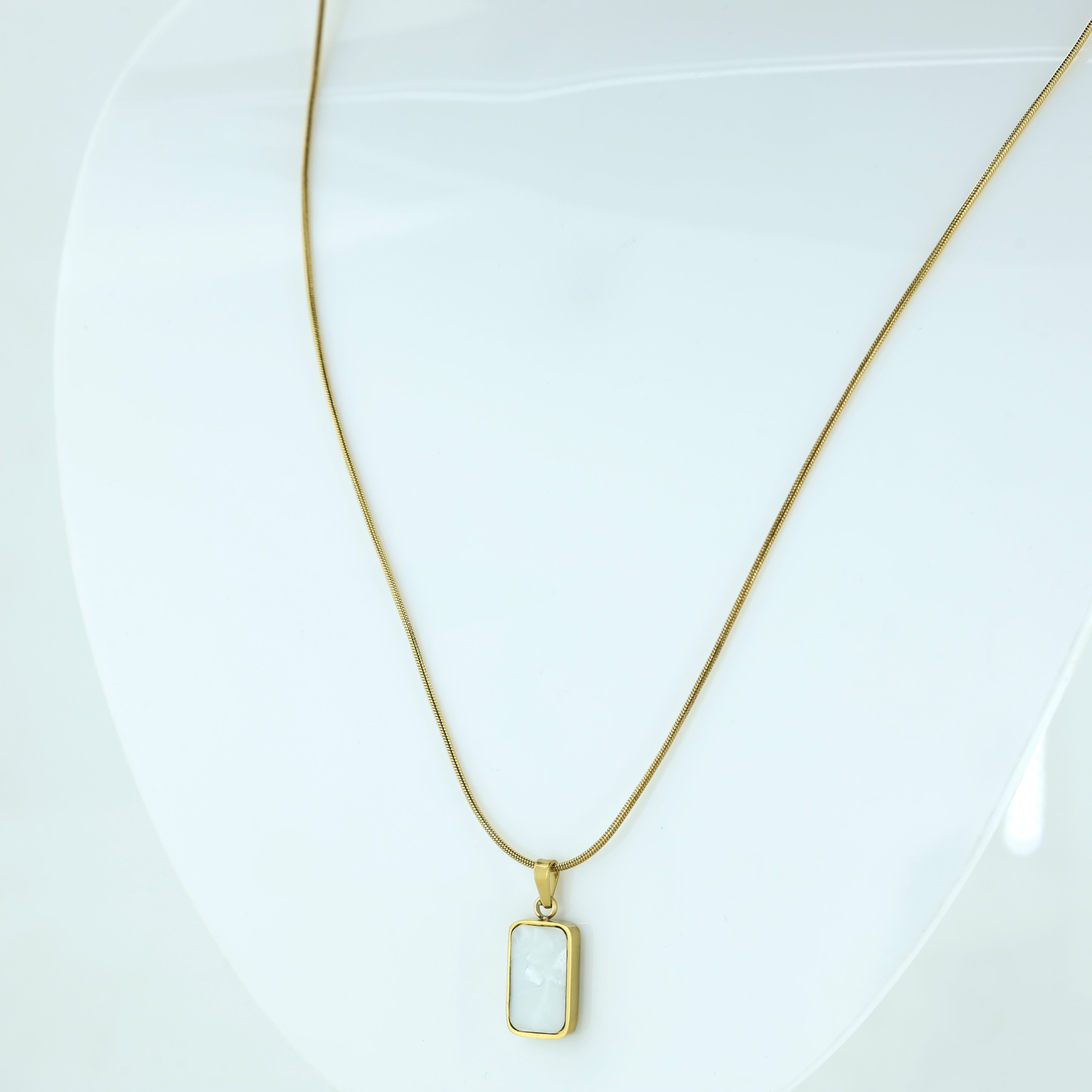 Gold Rectangular Stone Pendant Necklace