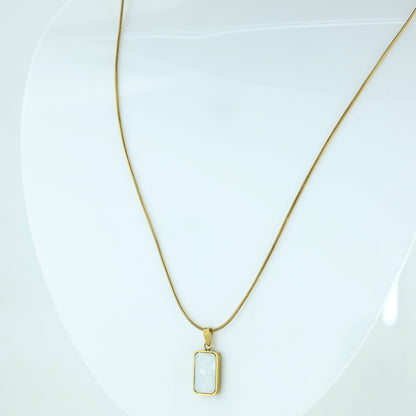Gold Rectangular Stone Pendant Necklace