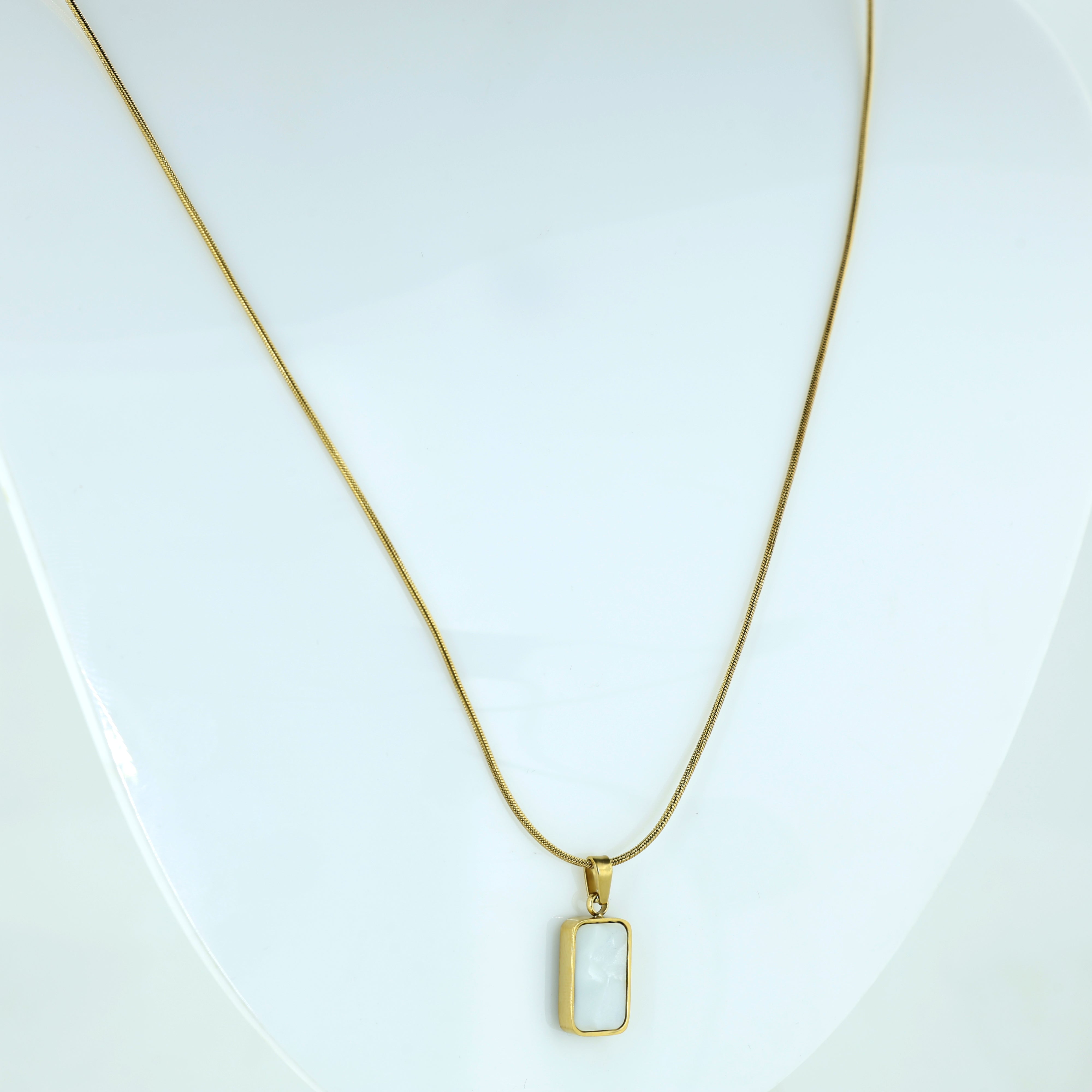 Gold Rectangular Stone Pendant Necklace
