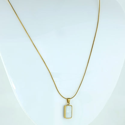 Gold Rectangular Stone Pendant Necklace