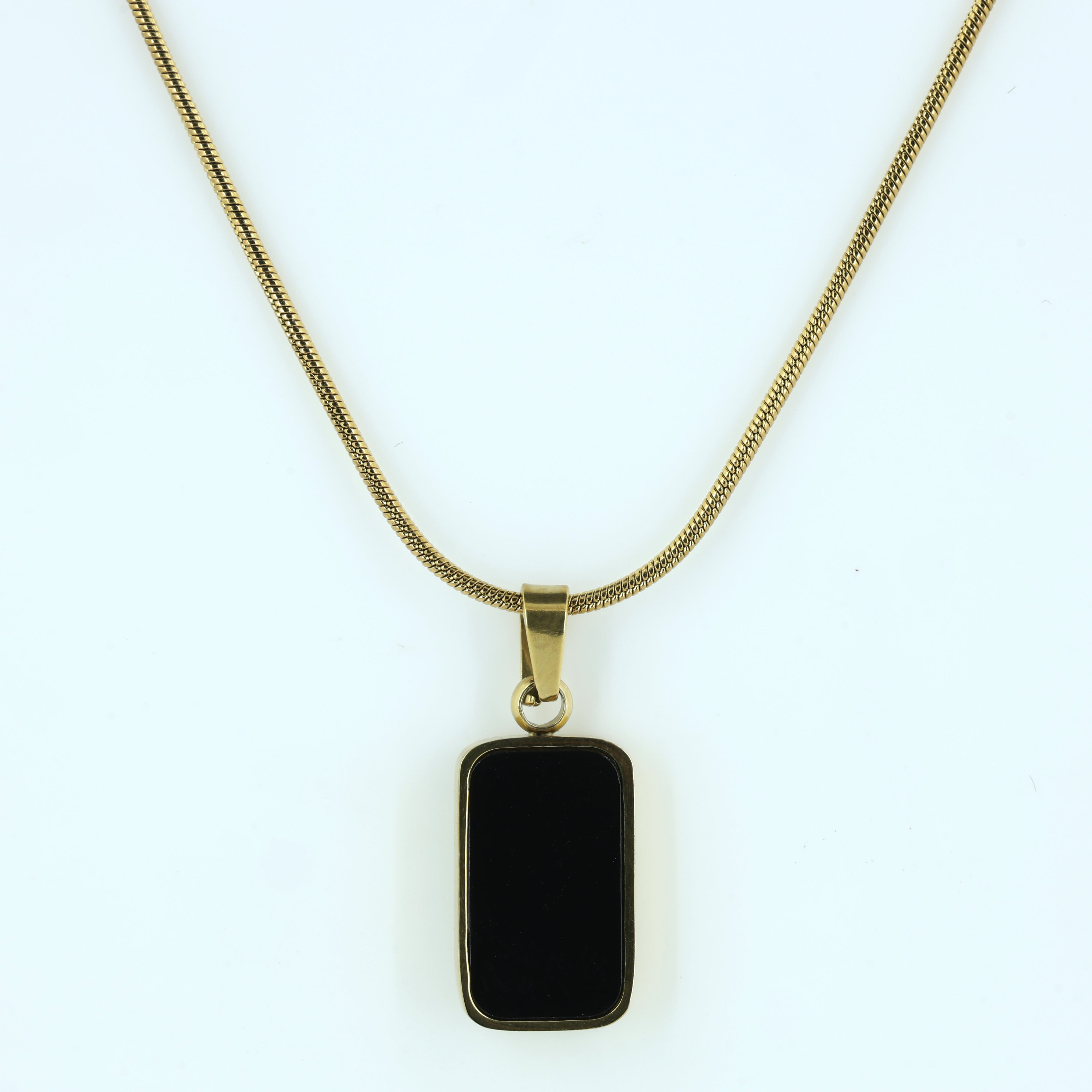 Gold Rectangular Black Stone Pendant Necklace