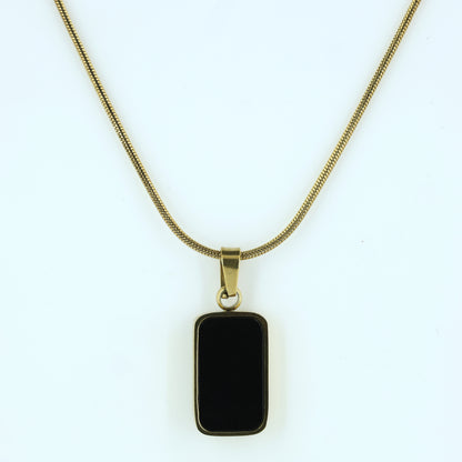 Gold Rectangular Black Stone Pendant Necklace