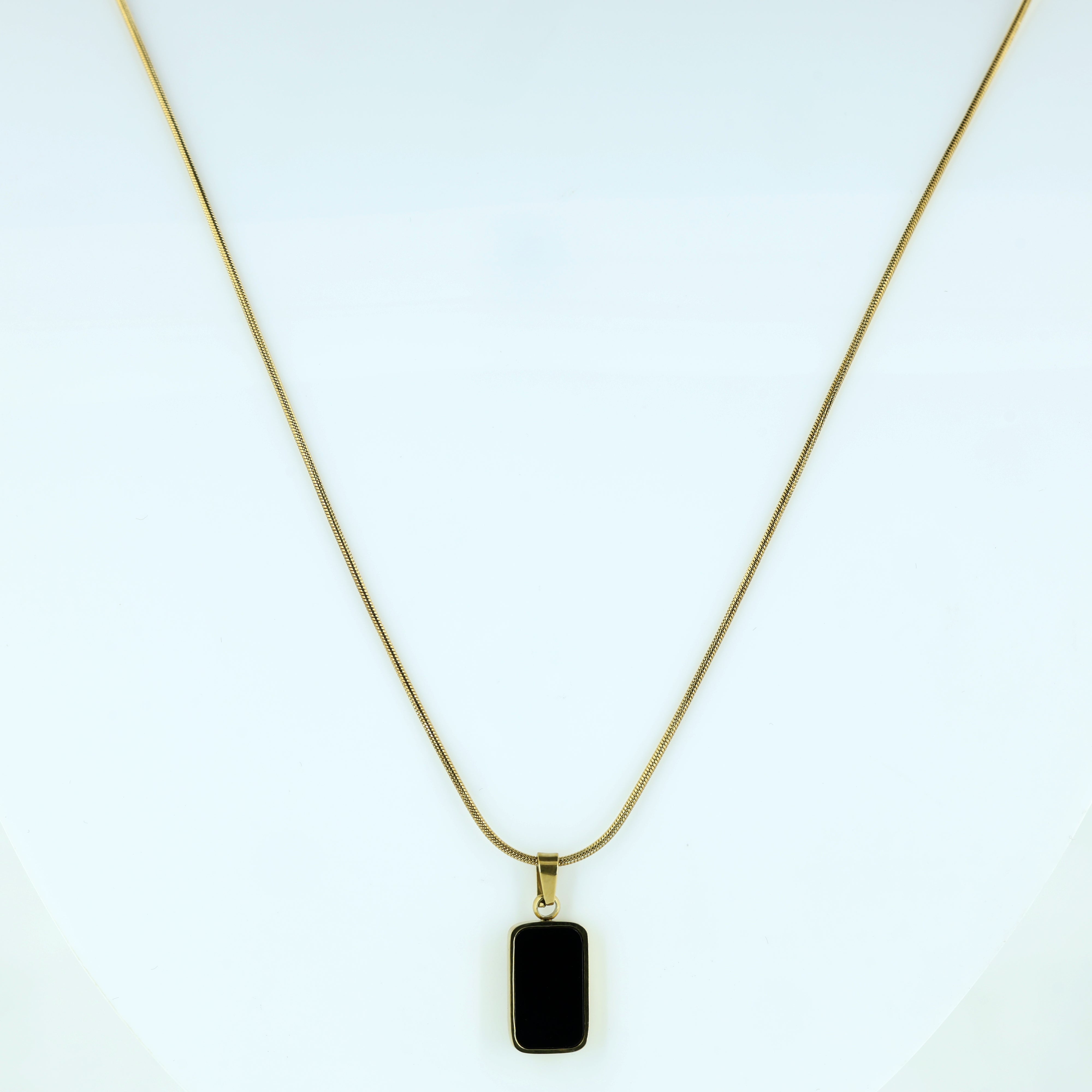 Gold Rectangular Black Stone Pendant Necklace