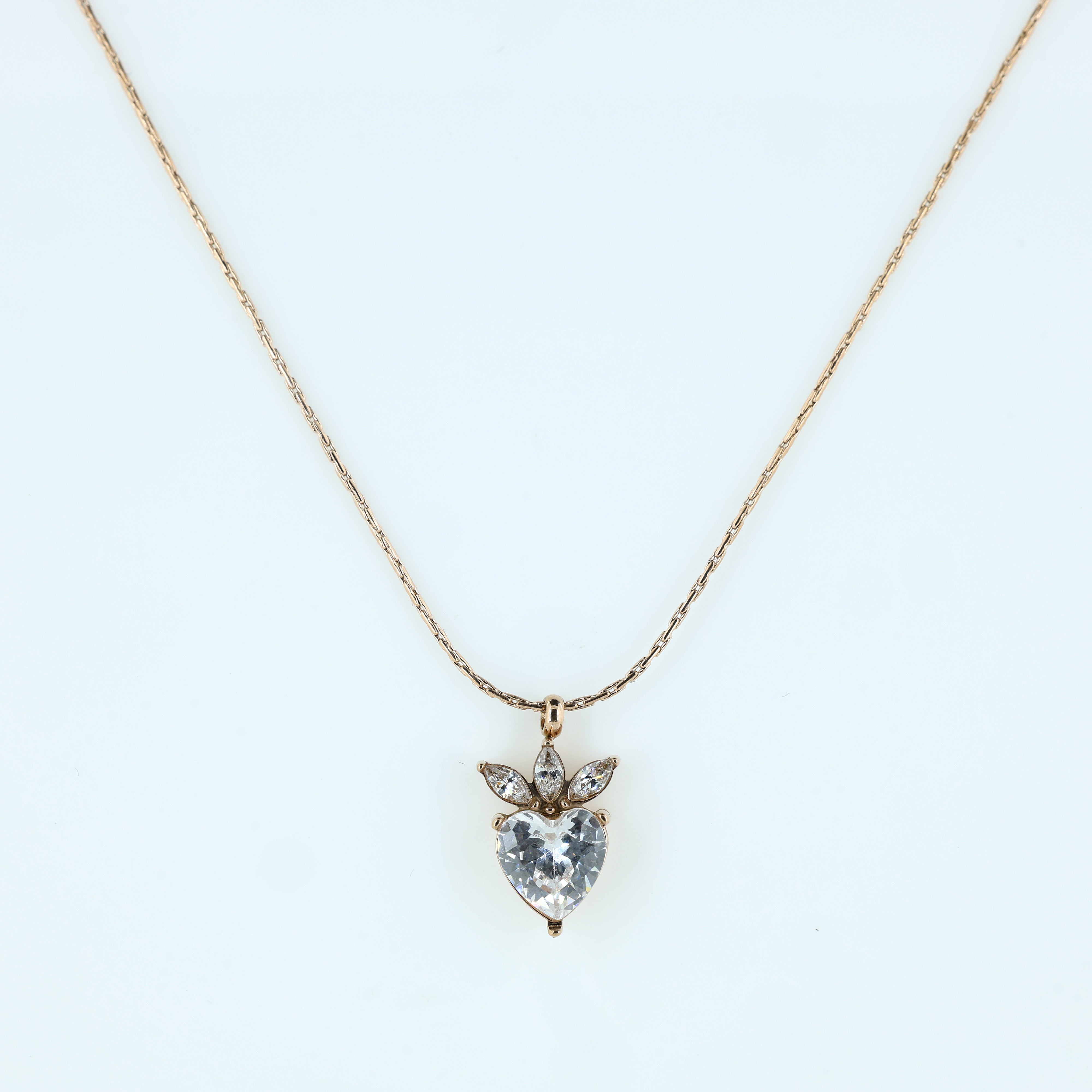 Delicate Rose Gold Heart Pendant Necklace with Crystal Accent